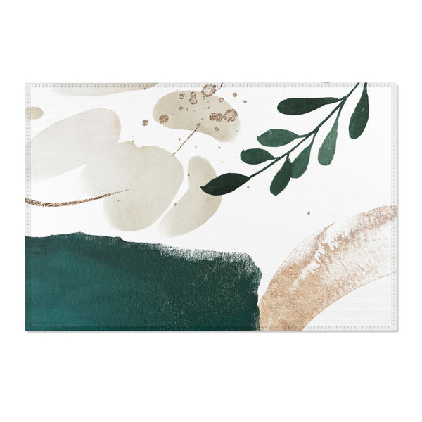Abstract Boho Area Rug | Emerald Green, Ivory White Beige