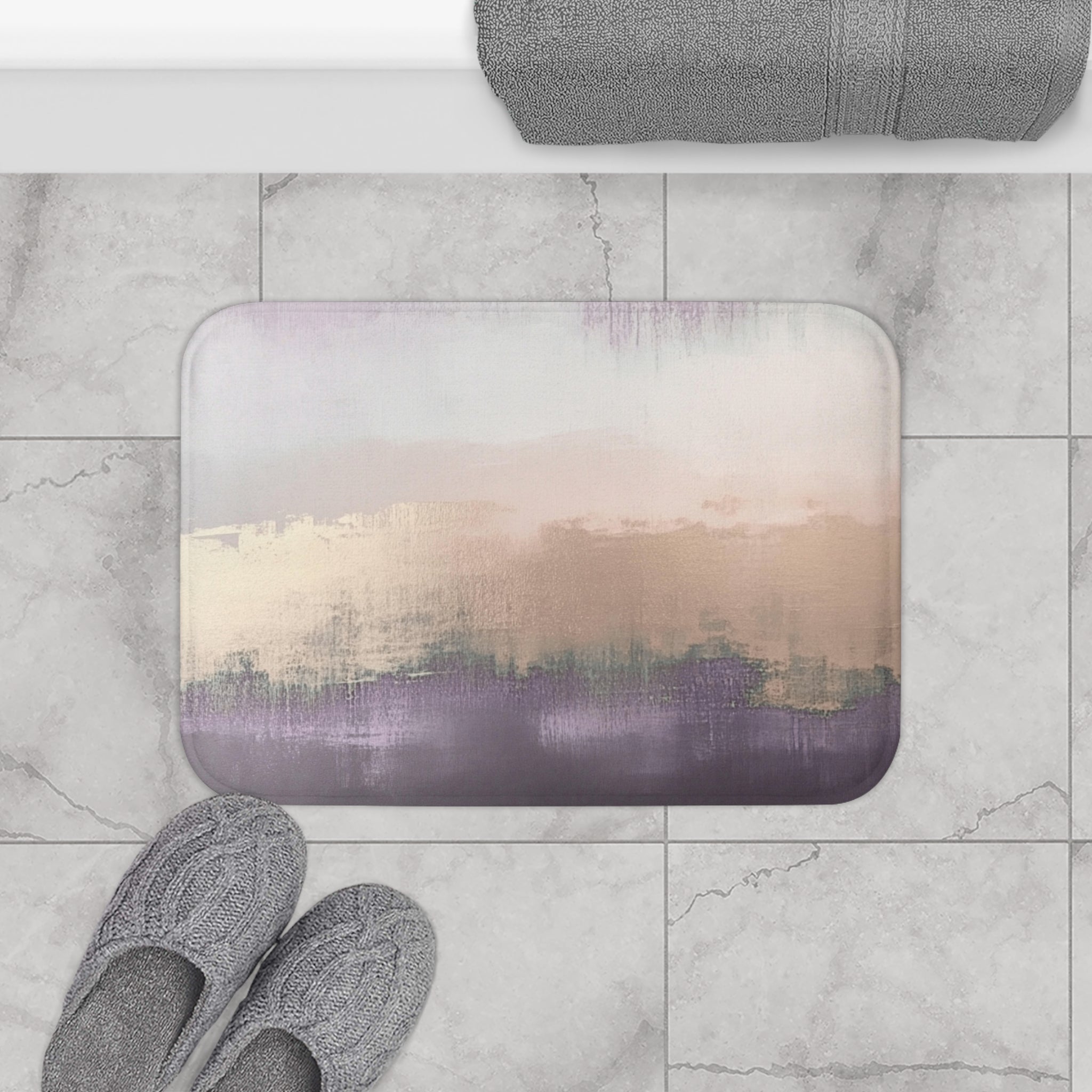 Abstract Bath Mat | Lavender Beige Watercolor Geometric Kitchen Mat