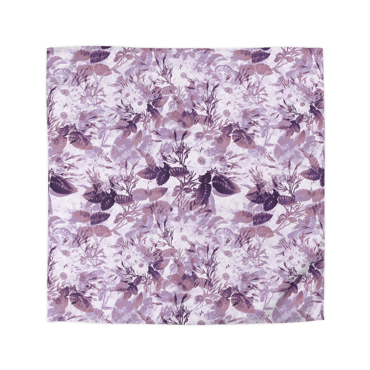 a square-shaped fabric with a floral pattern in shades of purple and white.