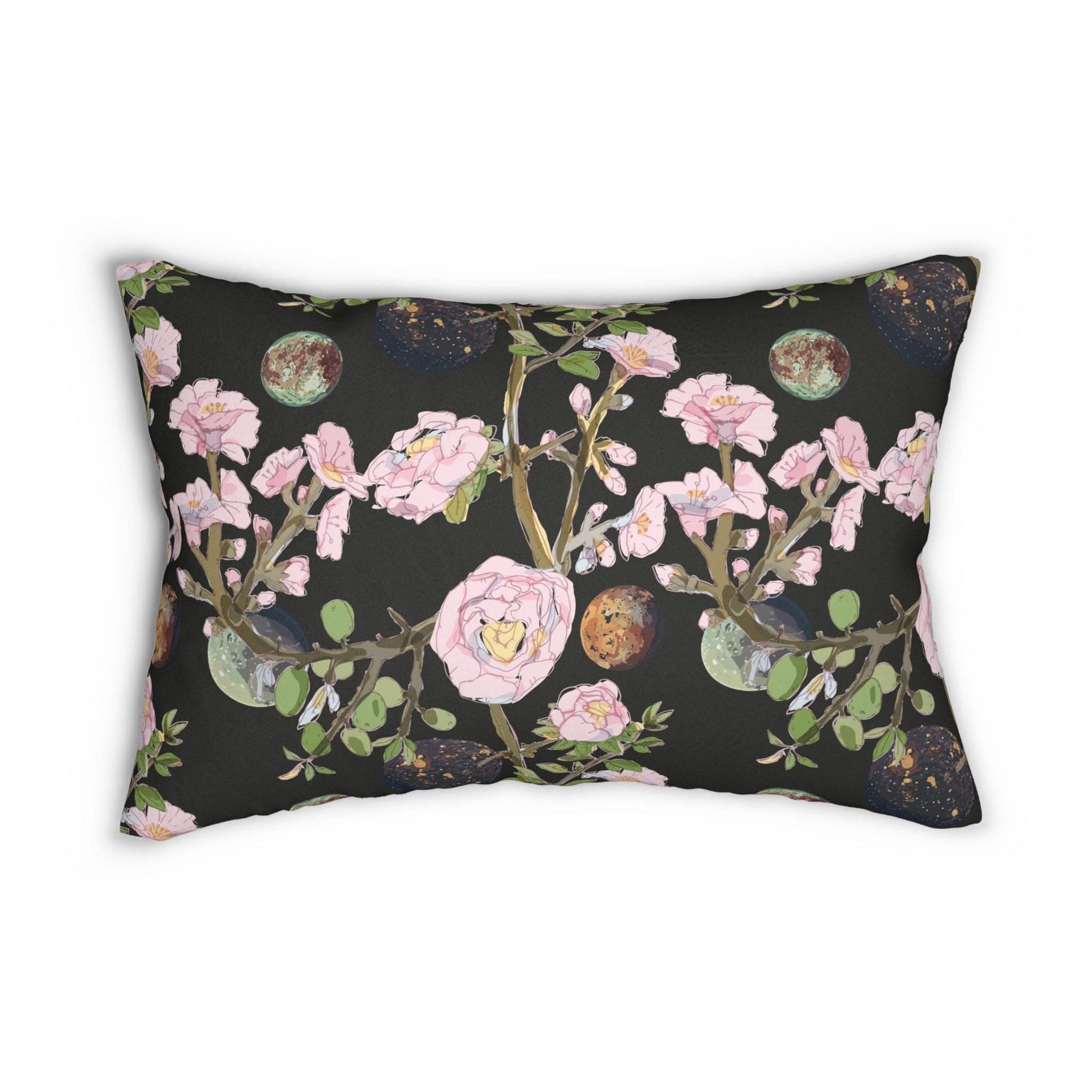 Floral Lumbar Pillow | Black Green, Pink Botanical