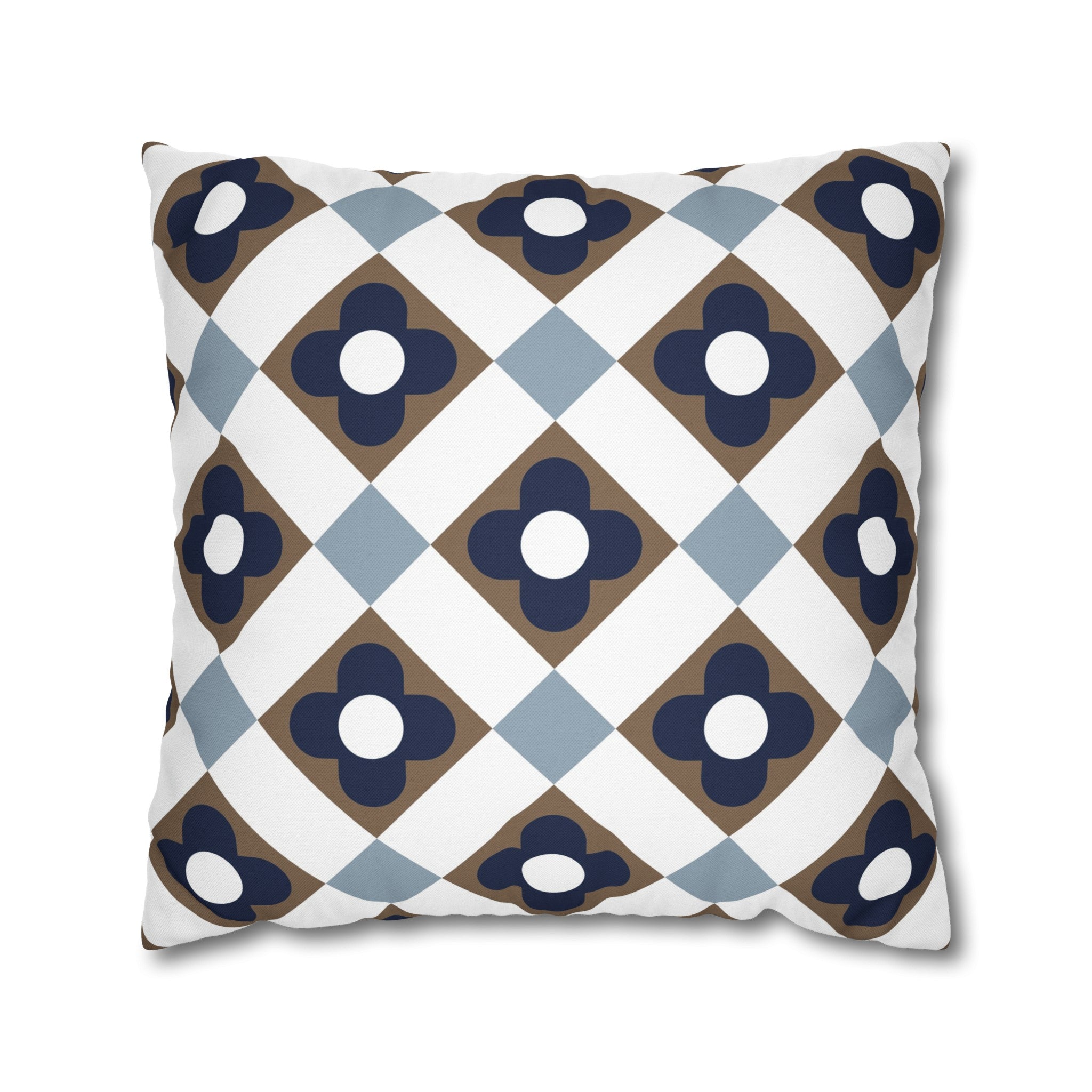 Retro Pillow Cover | Vintage Art Deco, Nouveau Blue, Beige White