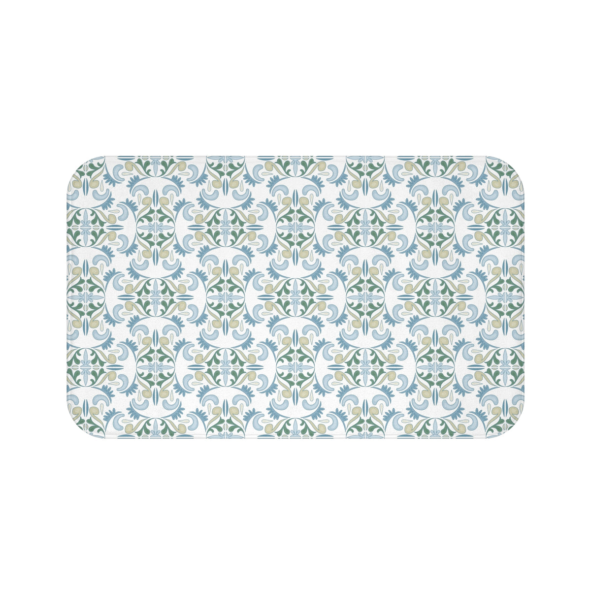 Blue Sage Mediterranean Tile Bath Mat, Boho Bathroom Rug