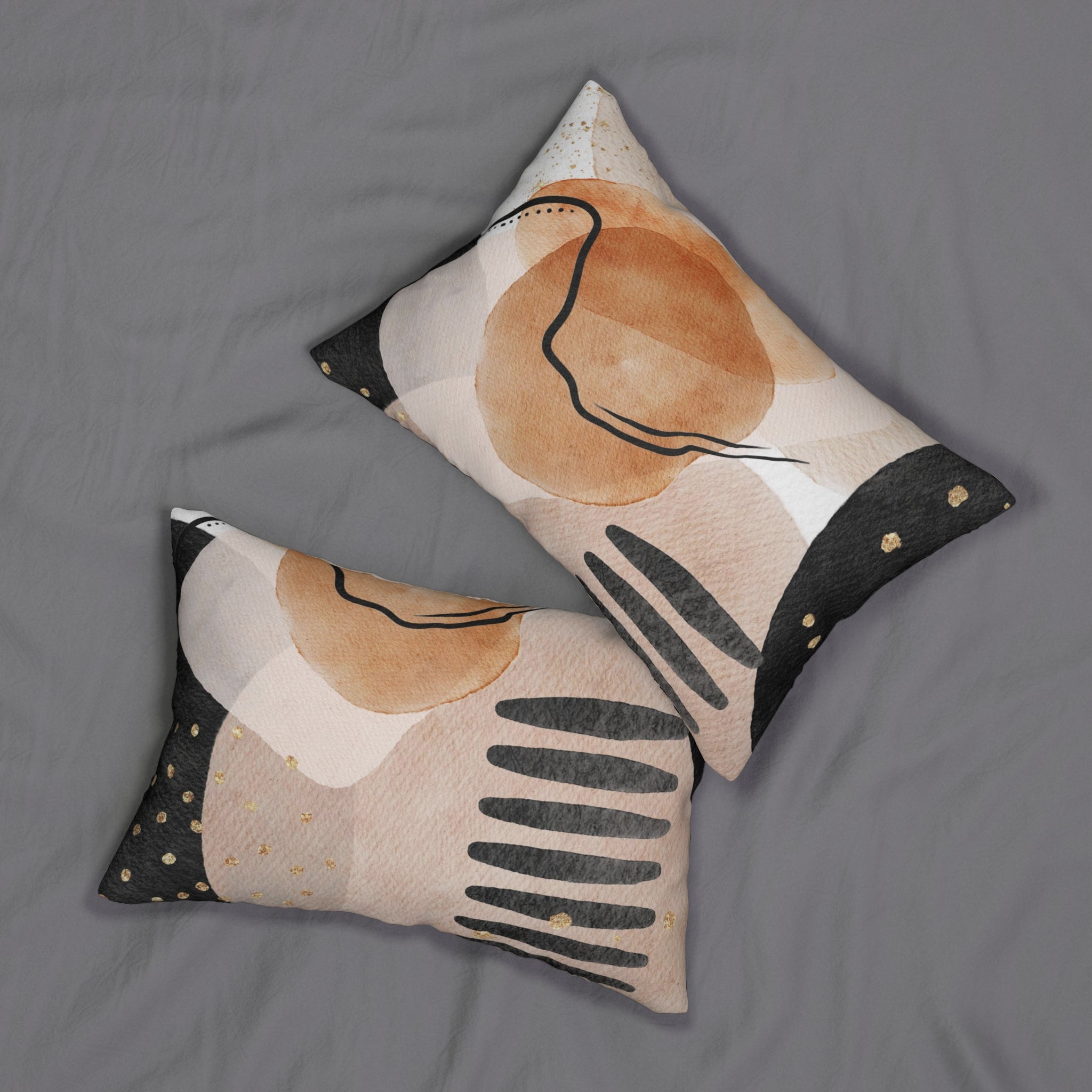 Boho Lumbar Pillow | Abstract Black Blush Beige Ombre