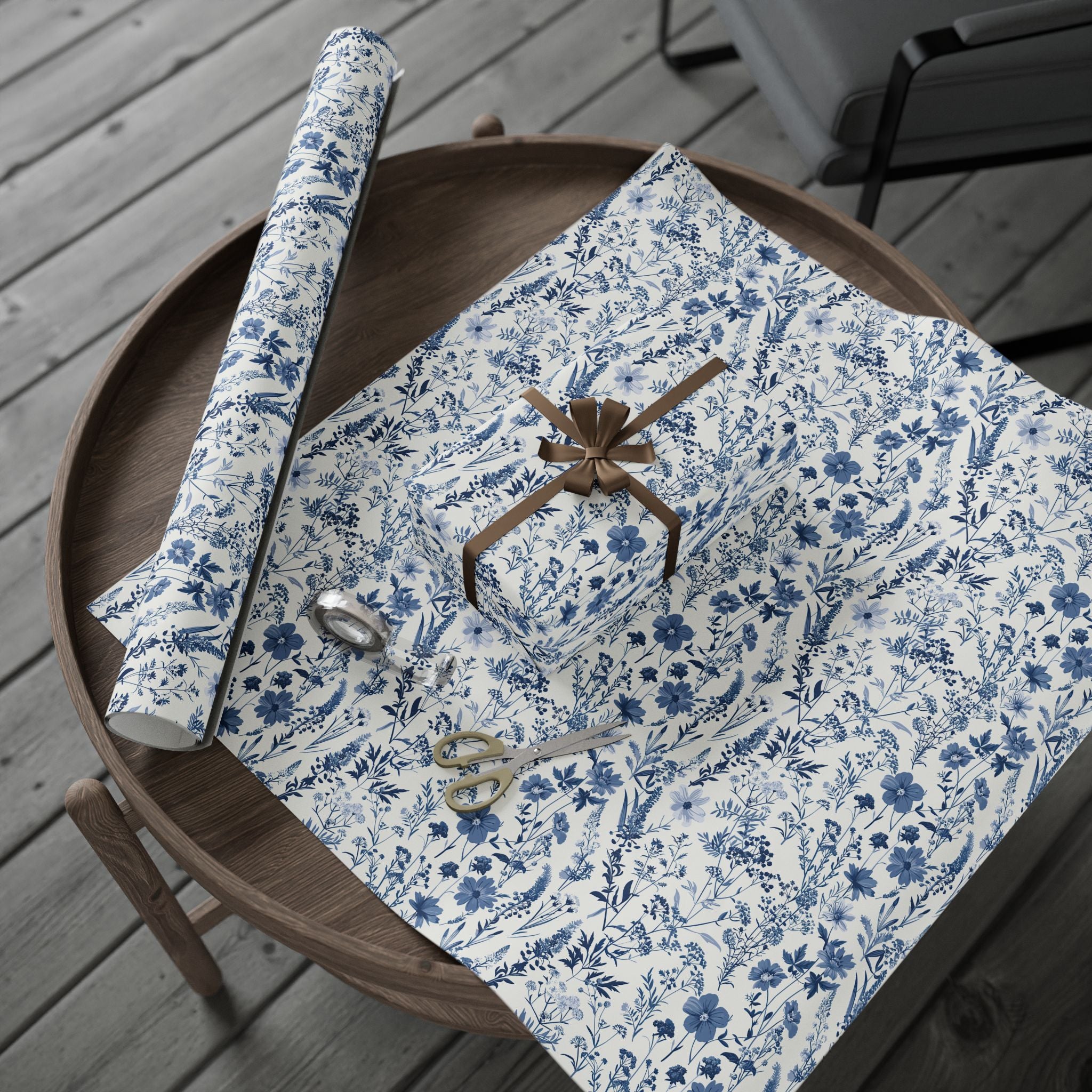 Floral Wrapping Papers, Blue Wildflowers Botanical Gift Wrapping for the Holidays, Birthdays