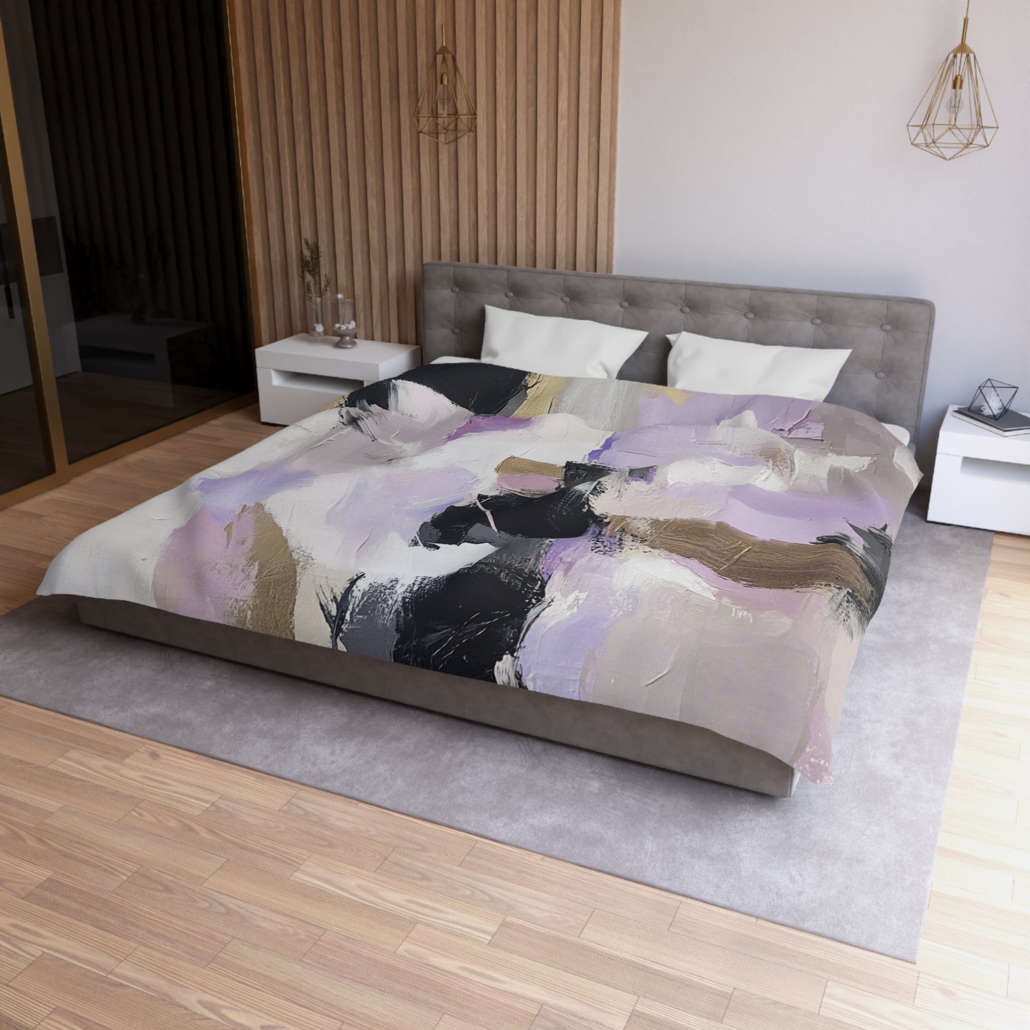 Abstract Duvet, Pillow Cover | Black Lavender White Bedroom Decor