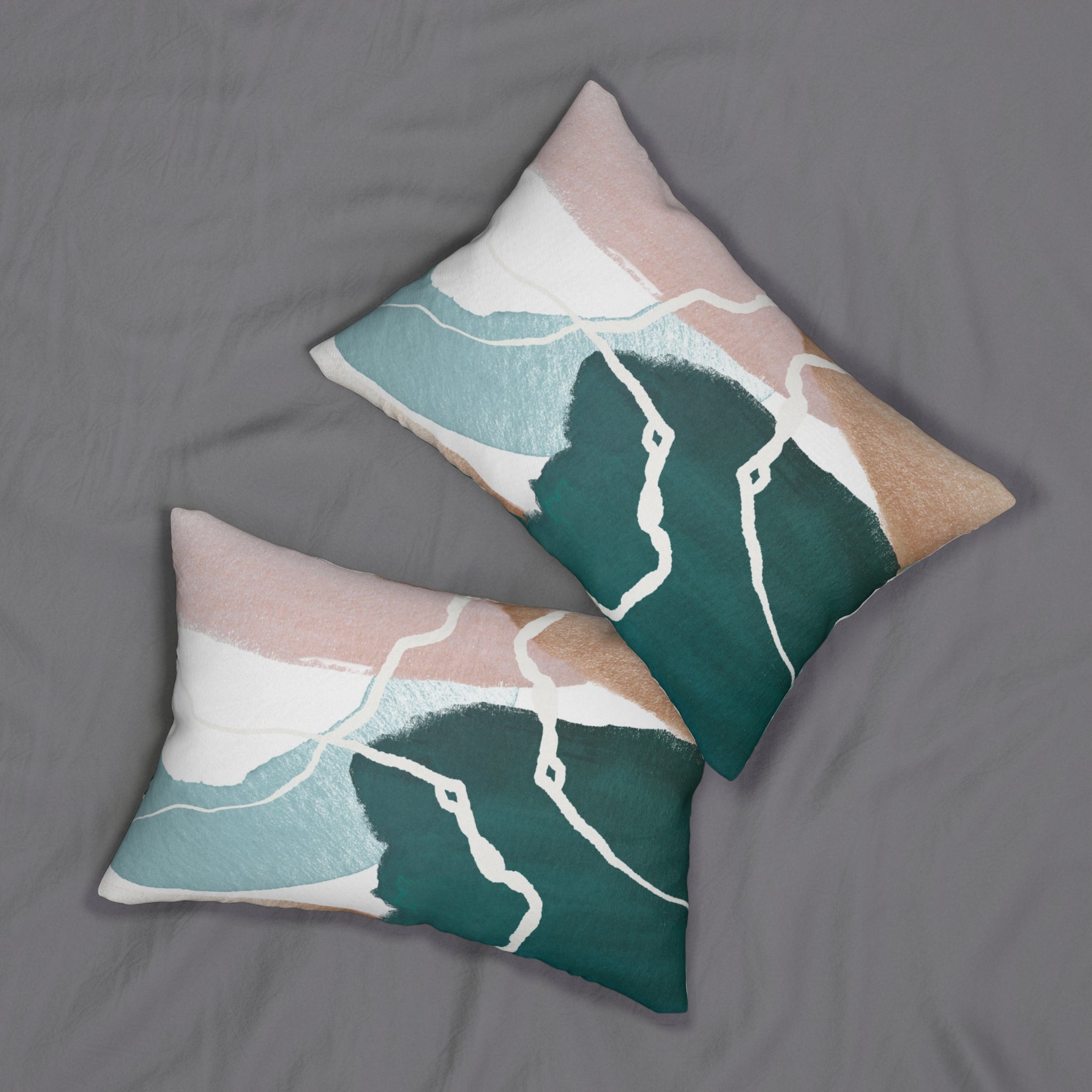 Abstract Lumbar Pillow | Green Pink Beige