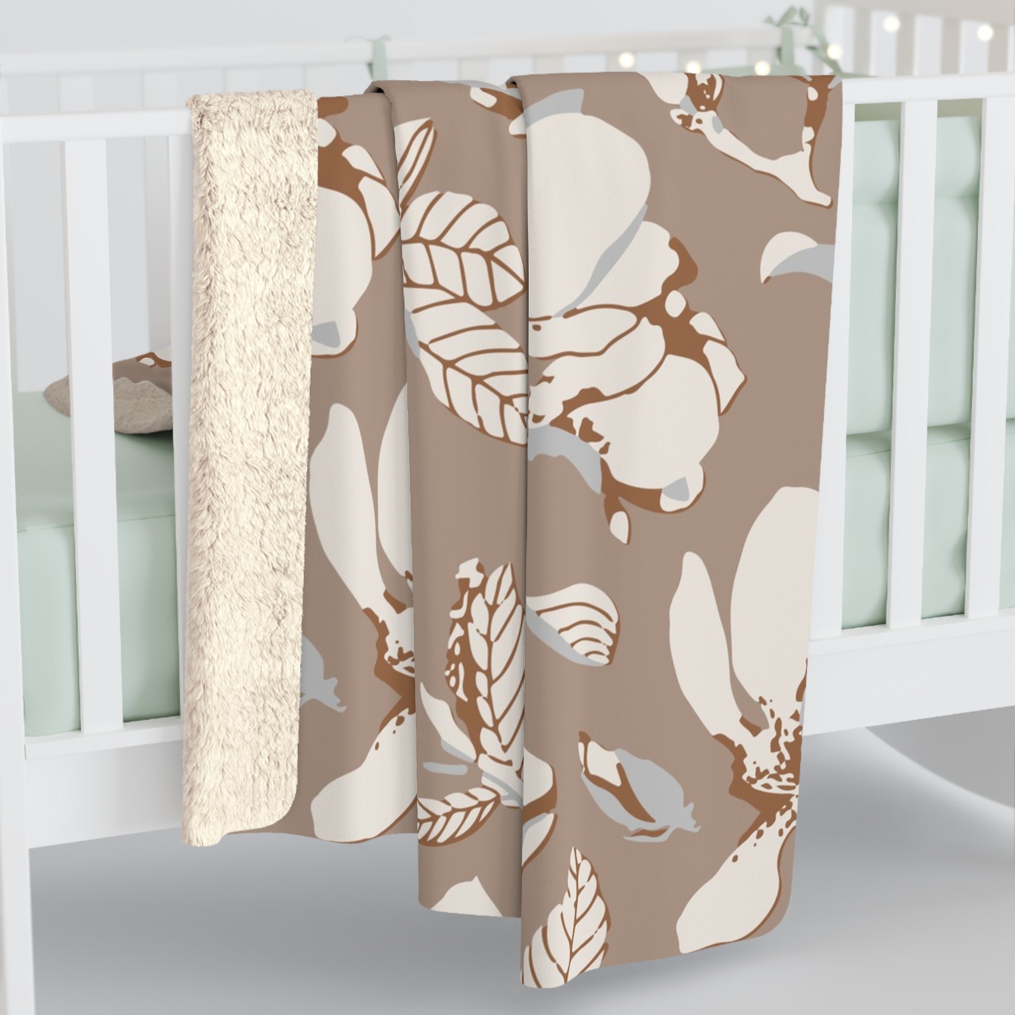 Floral Throw Blanket | Beige Cream Magnolias