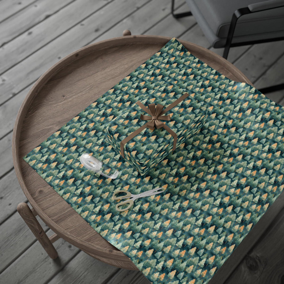 Teal Green Watercolor Forest Wrapping Paper, Gift Wrap