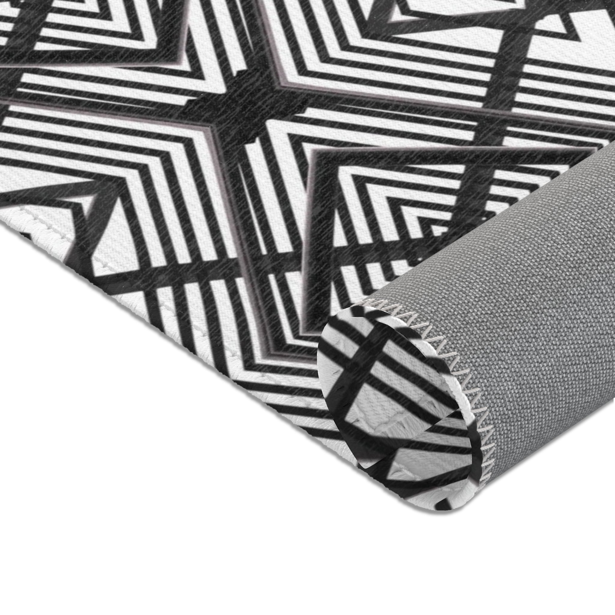 Abstract Area Rug | Geometric Black White Artsy Rug