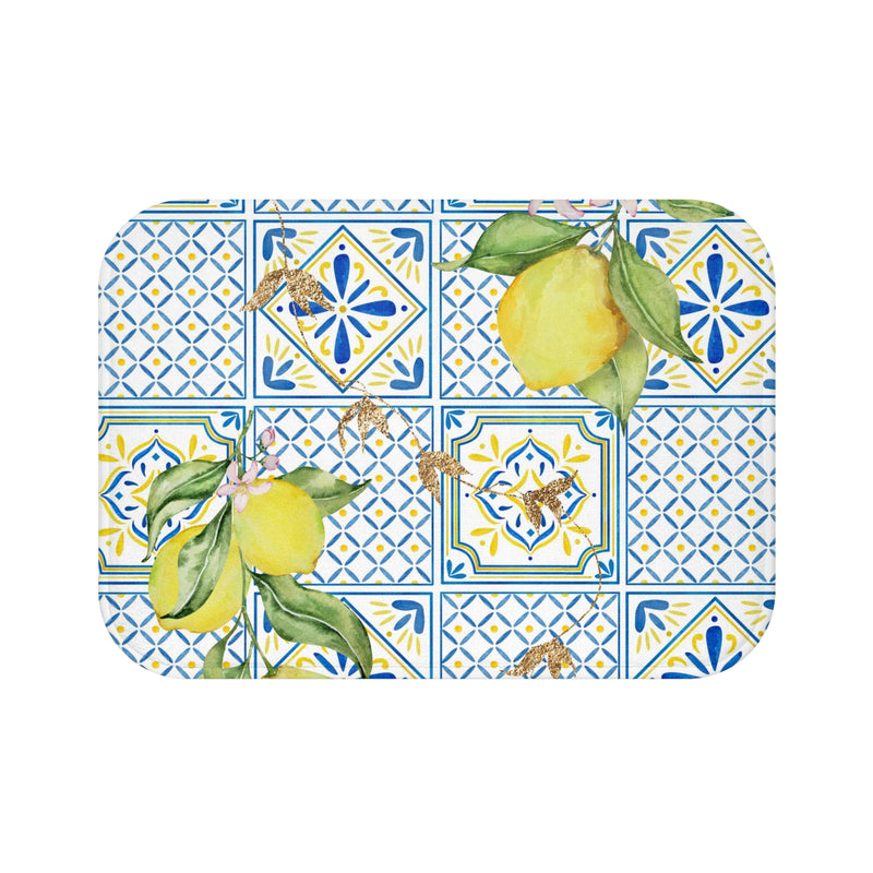 Boho Bath, Kitchen Mat | Amalfi Lemon, Blue Yellow Tiles