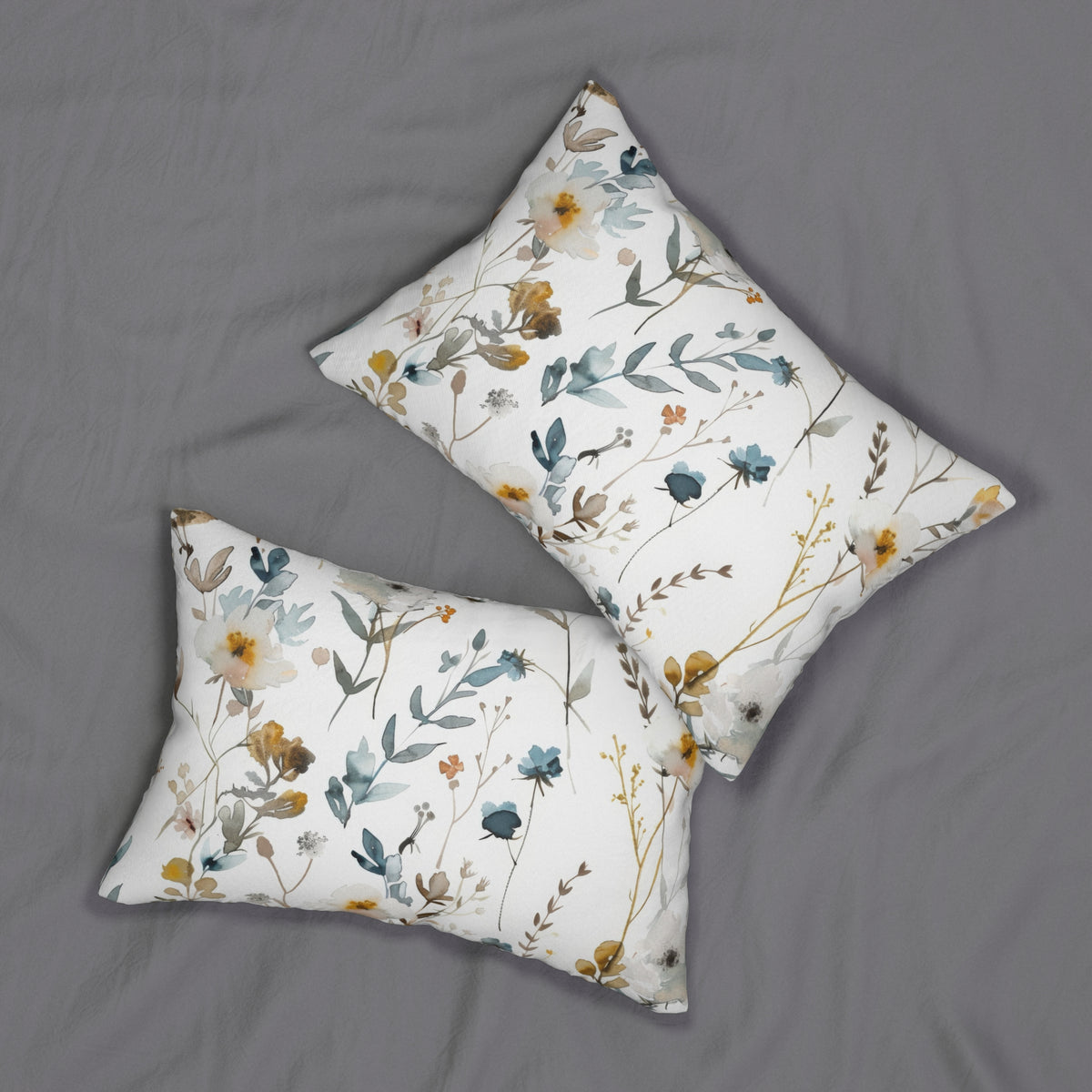 Boho Lumbar Pillow | Dusty Blue Sage Watercolor Floral