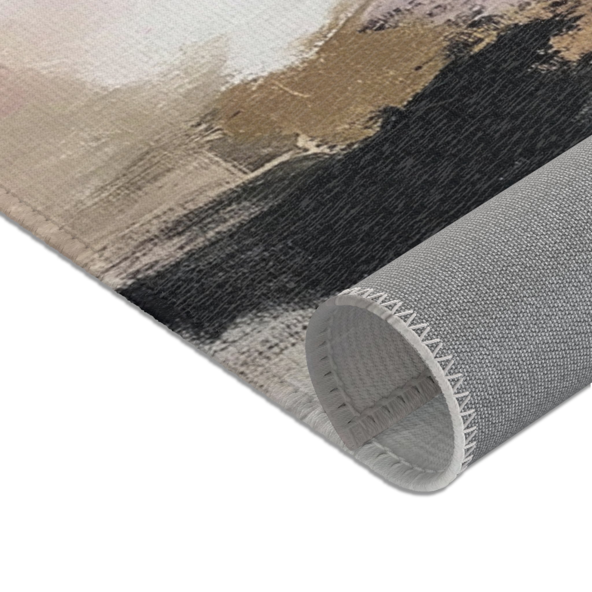 Abstract Large Area Rug | Black Grey White Blush Watercolor Rug