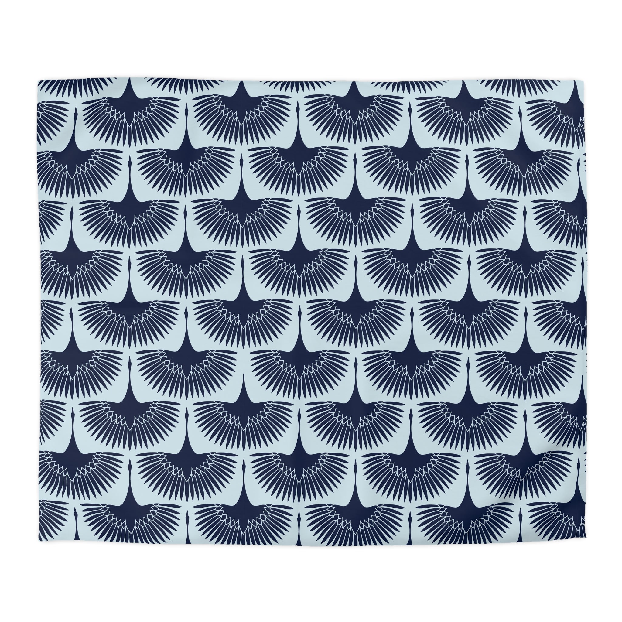 a repeating pattern of stylized black and white birds with outstretched wings, creating a visually striking and symmetrical design.