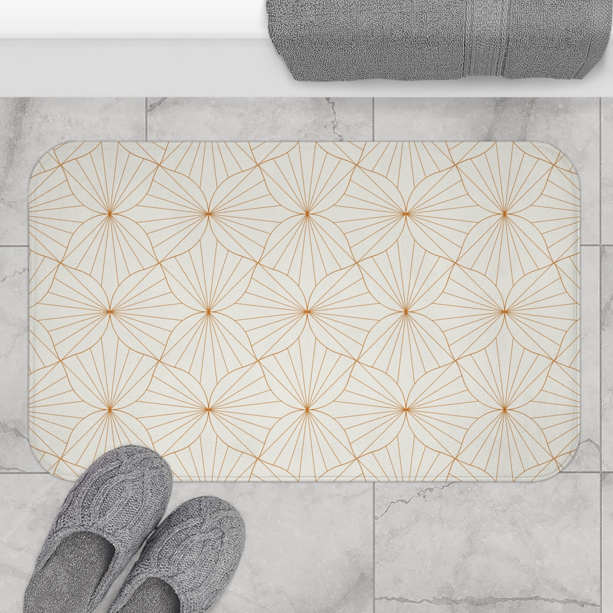 Art Deco Kitchen, Bath Mat | Geometric Beige, Rust