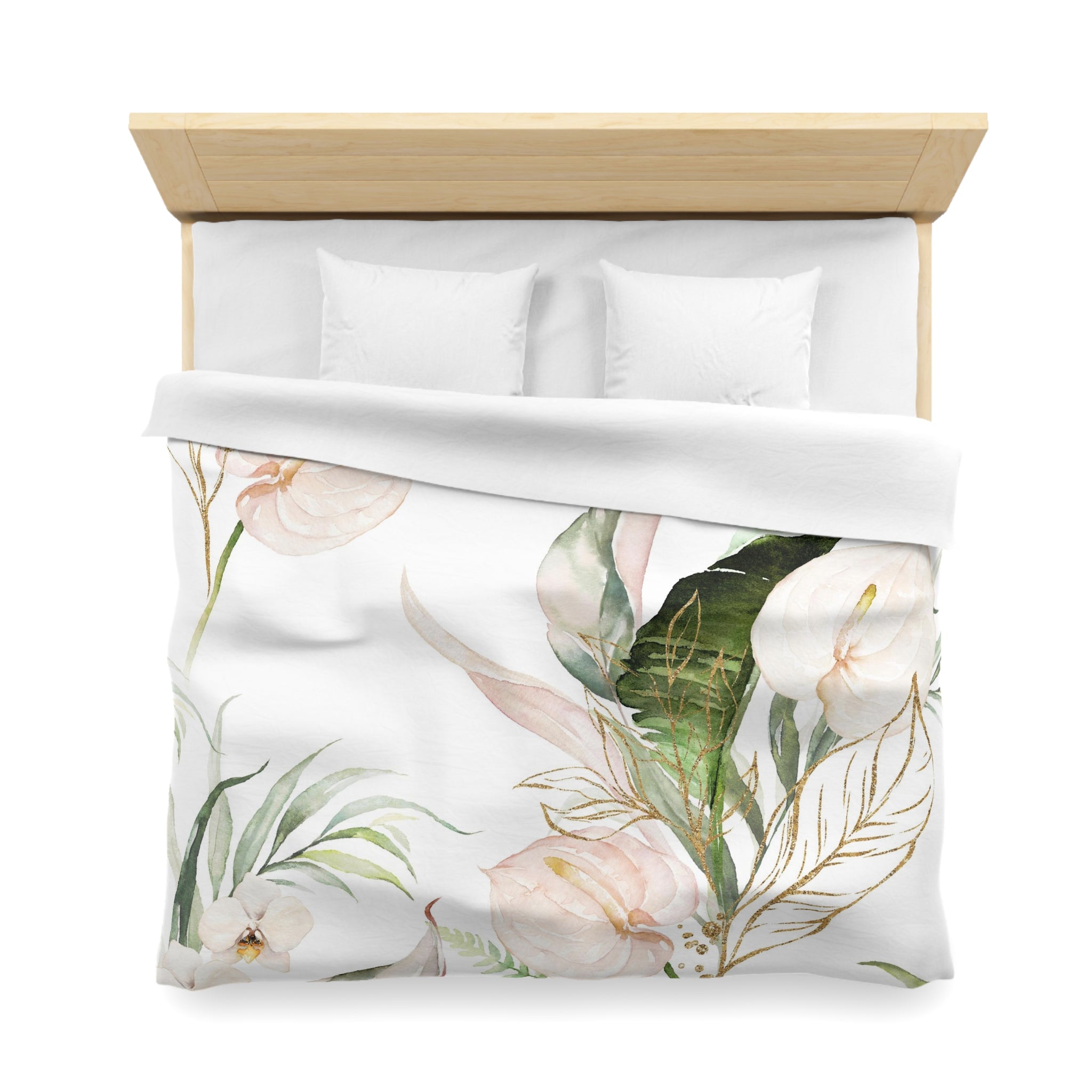 Floral Duvet, Pillow Cover | Green White Anthurium Bedroom Decor
