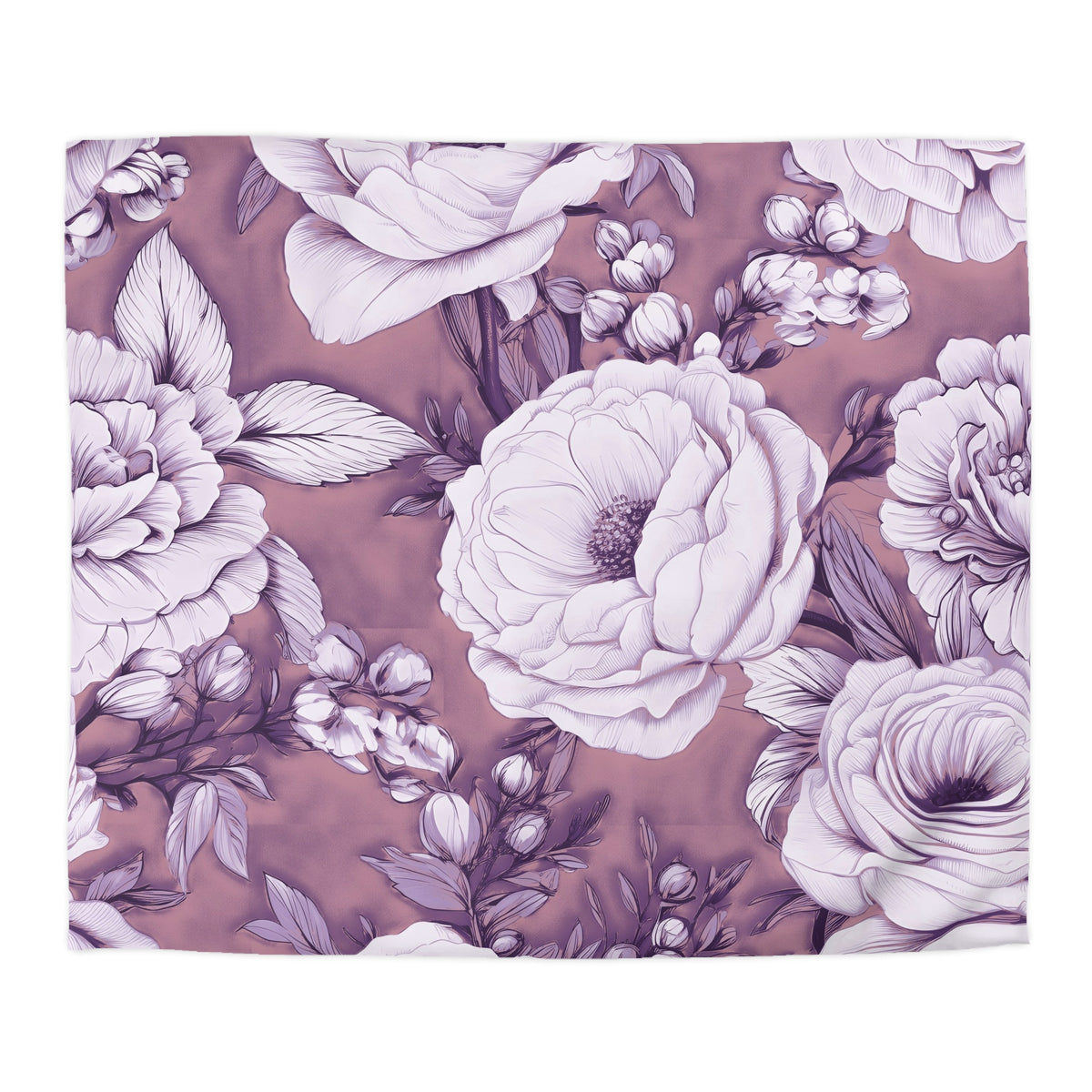 Lavender Peony Rose Duvet Cover | Plum Lilac Ivory Floral Bedding