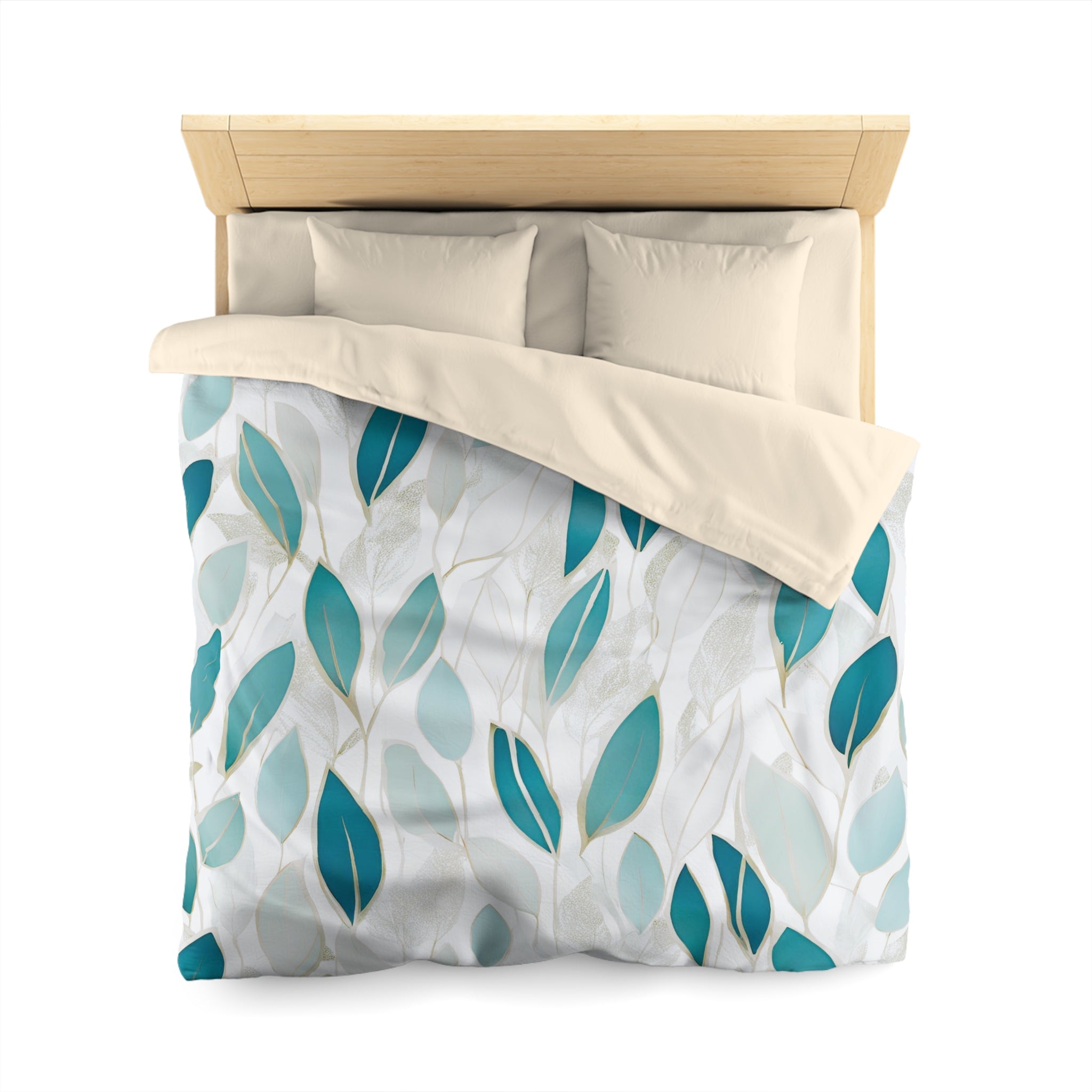 Floral Duvet Cover | White, Tea Mint Green Blue Leaves