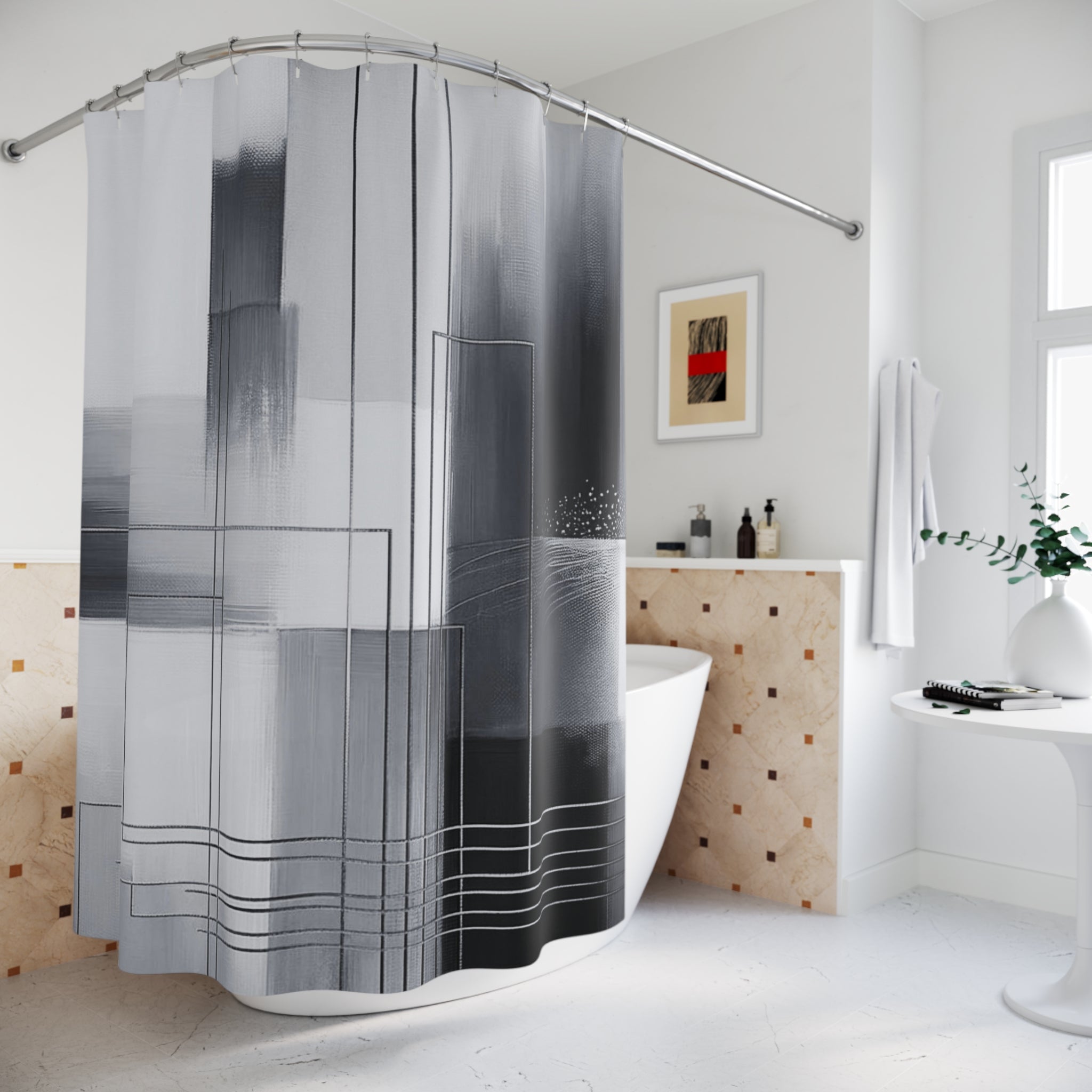 Black White Shower Curtain | Grey Minimalist Ombre Watercolor