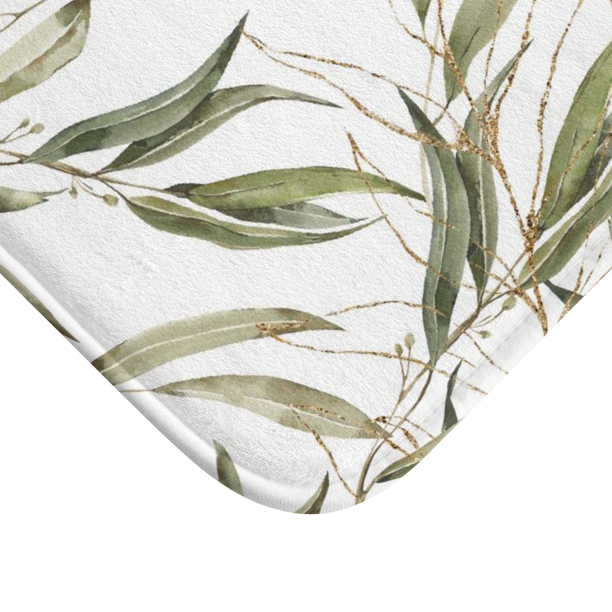 Boho Bath, Kitchen Mat | Floral, Amalfi Olive Leaves, Green White