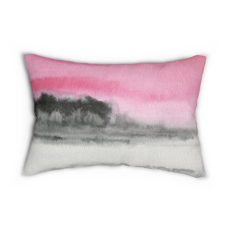 Abstract Lumbar Pillow | Pink, Gray Black Ombre, Landscape