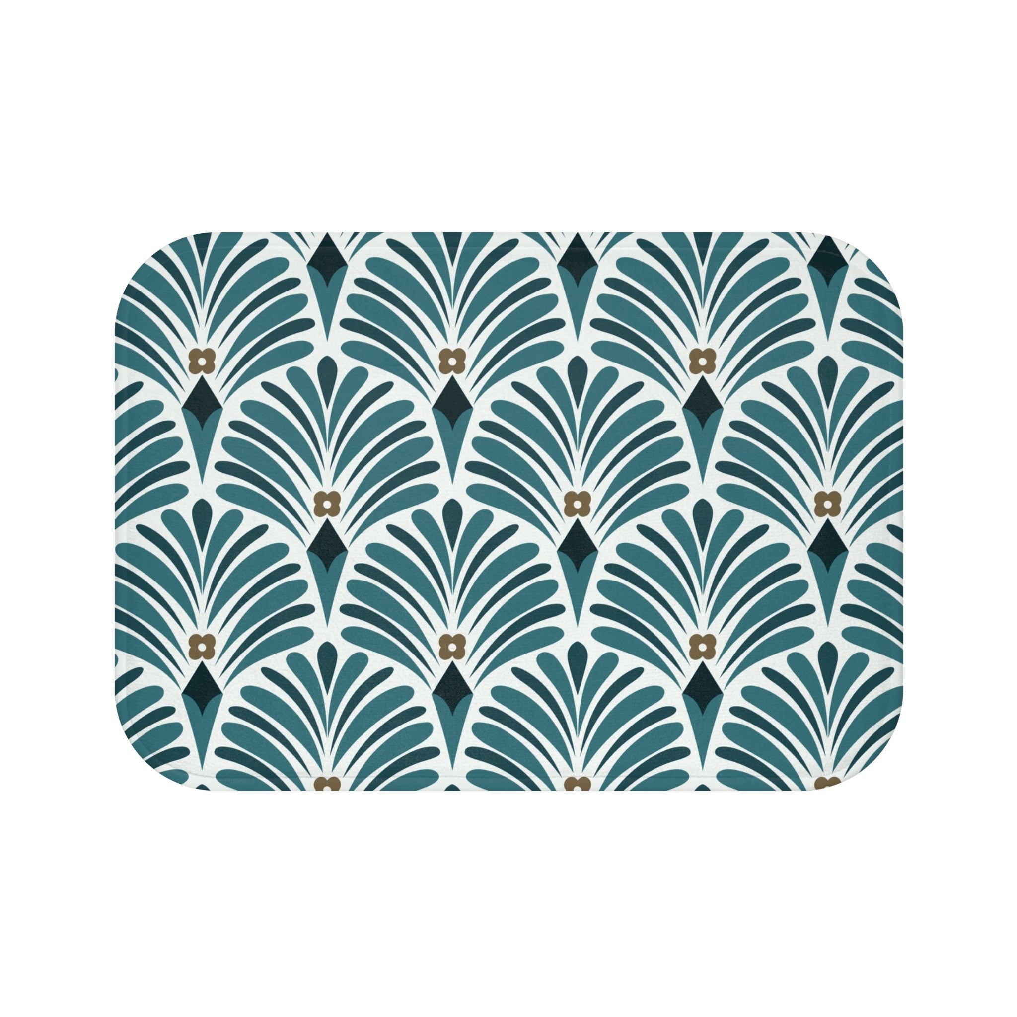 Boho Bath, Kitchen Mat |  Art Deco Nouveau Teal Green