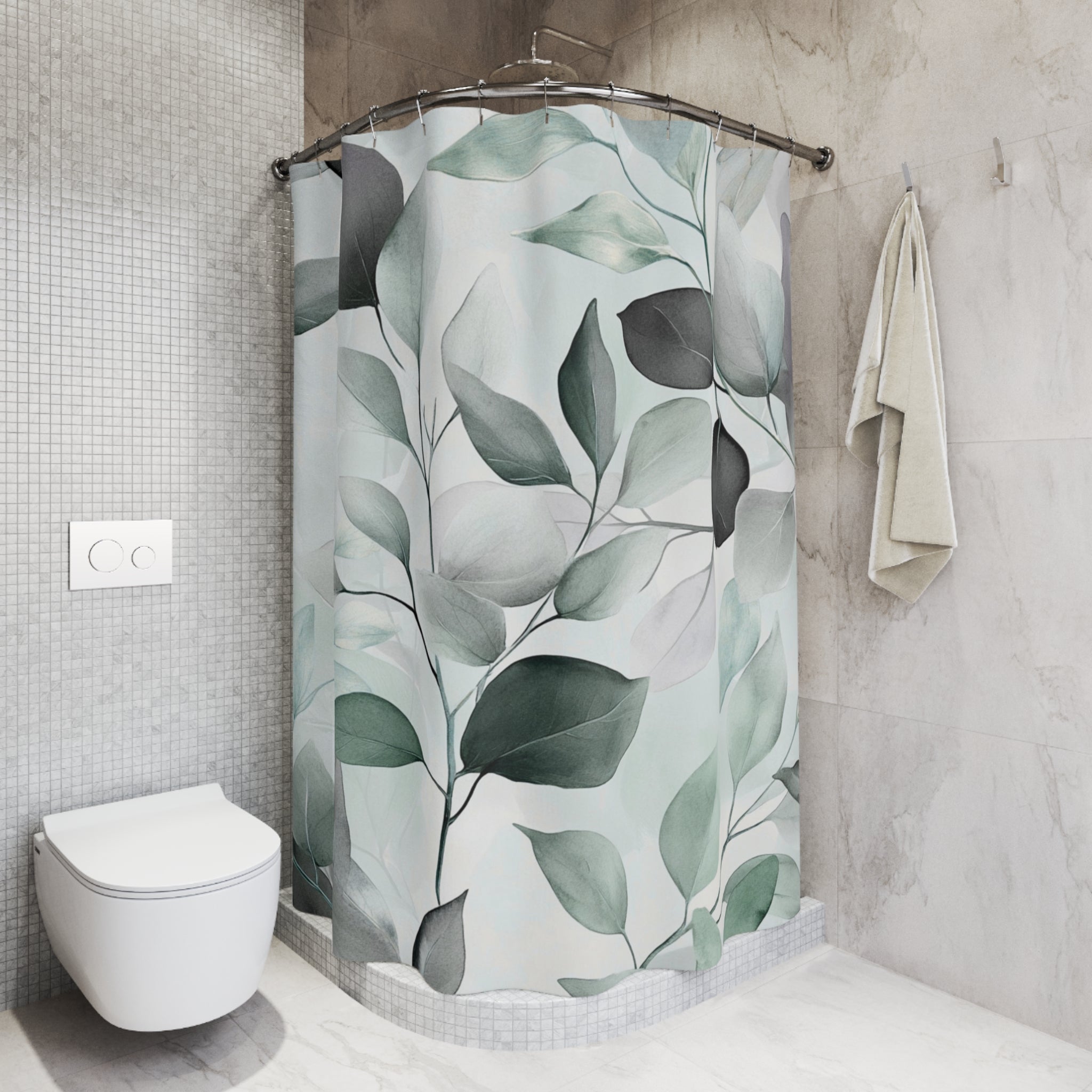 Boho Floral Shower Curtain | Sage Green Grey Leaves