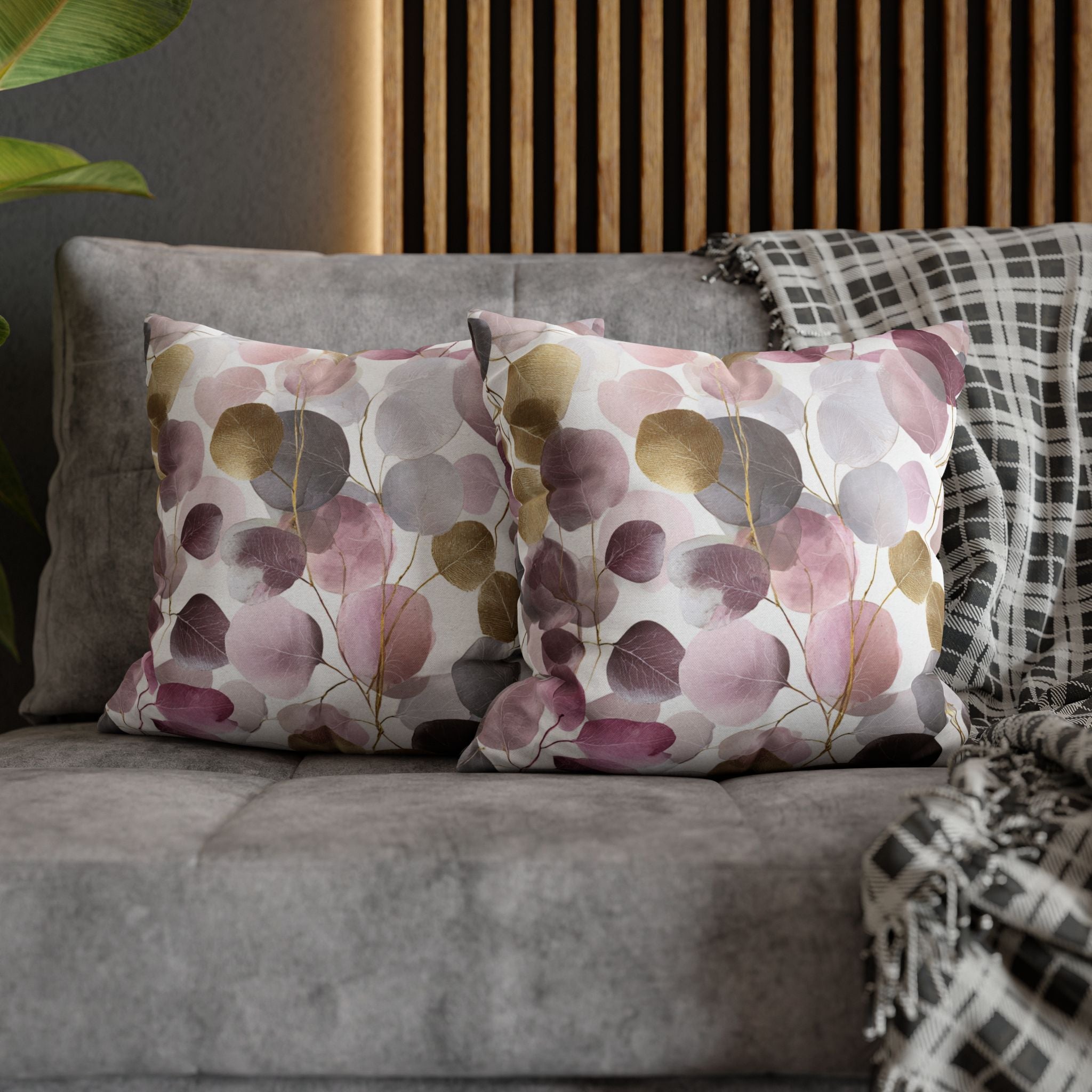 Botanical Watercolor Throw Pillow Cover | Boho Mauve Pink