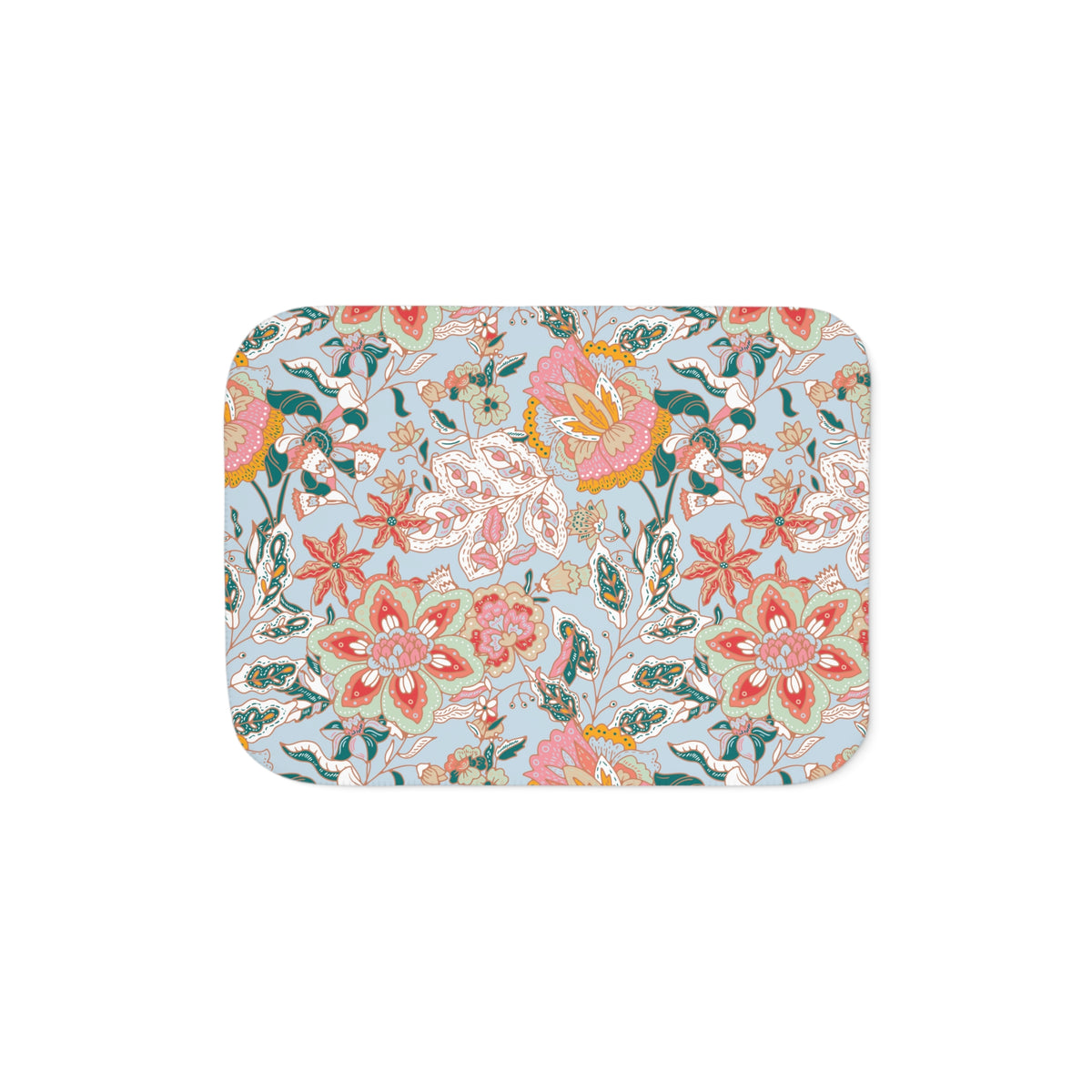 Coral Teal Jacobean Floral Sherpa Blanket | Light Blue Throw