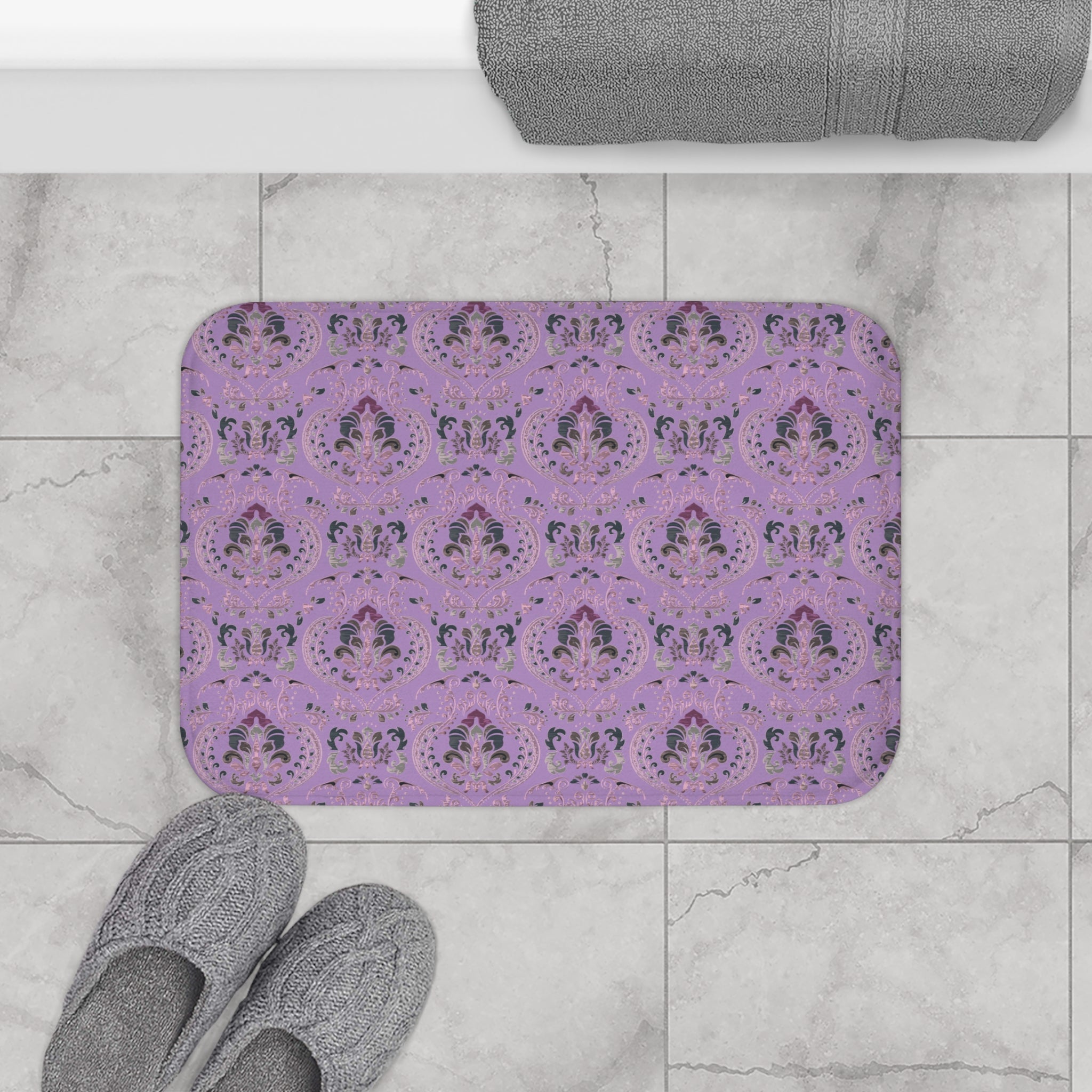 Damask Bath Mat | Lilac Lavender Purple Kitchen Mat