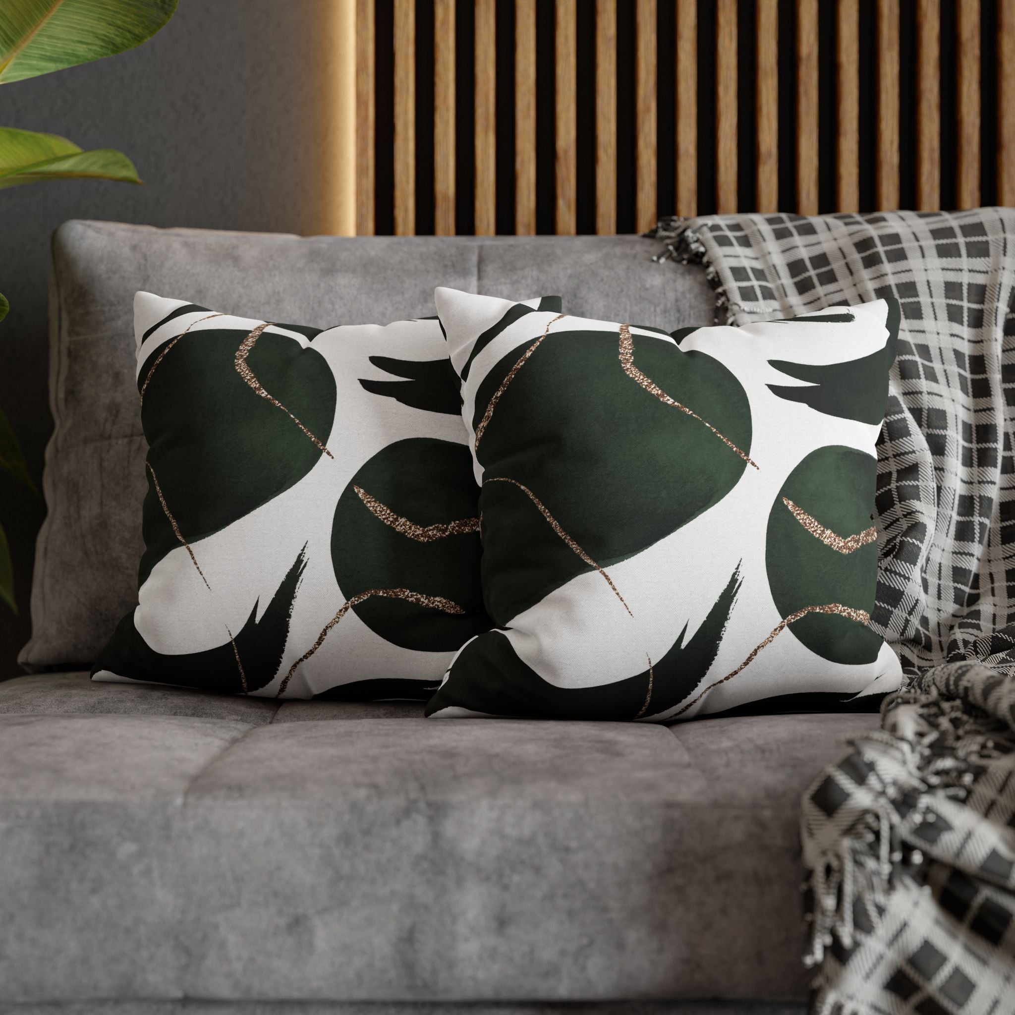 Boho Throw Pillow Cover; Dark Green, Black Couch Cushion