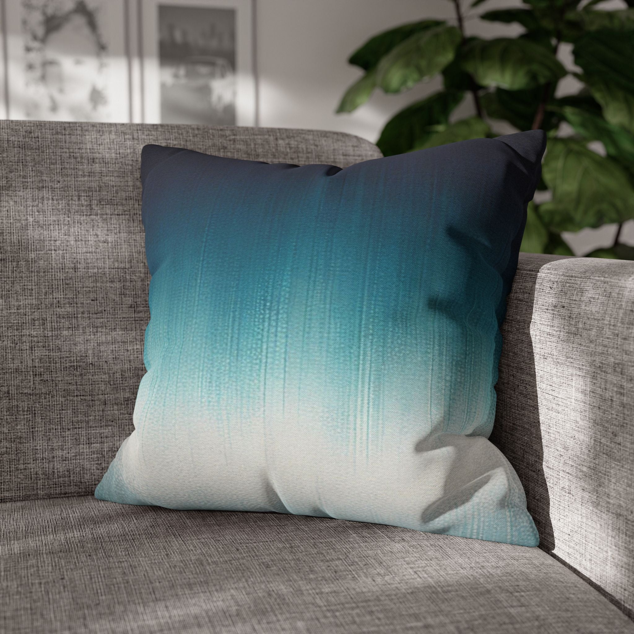 Abstract Pillow Cover | Navy Teal Blue, Off White Ombre