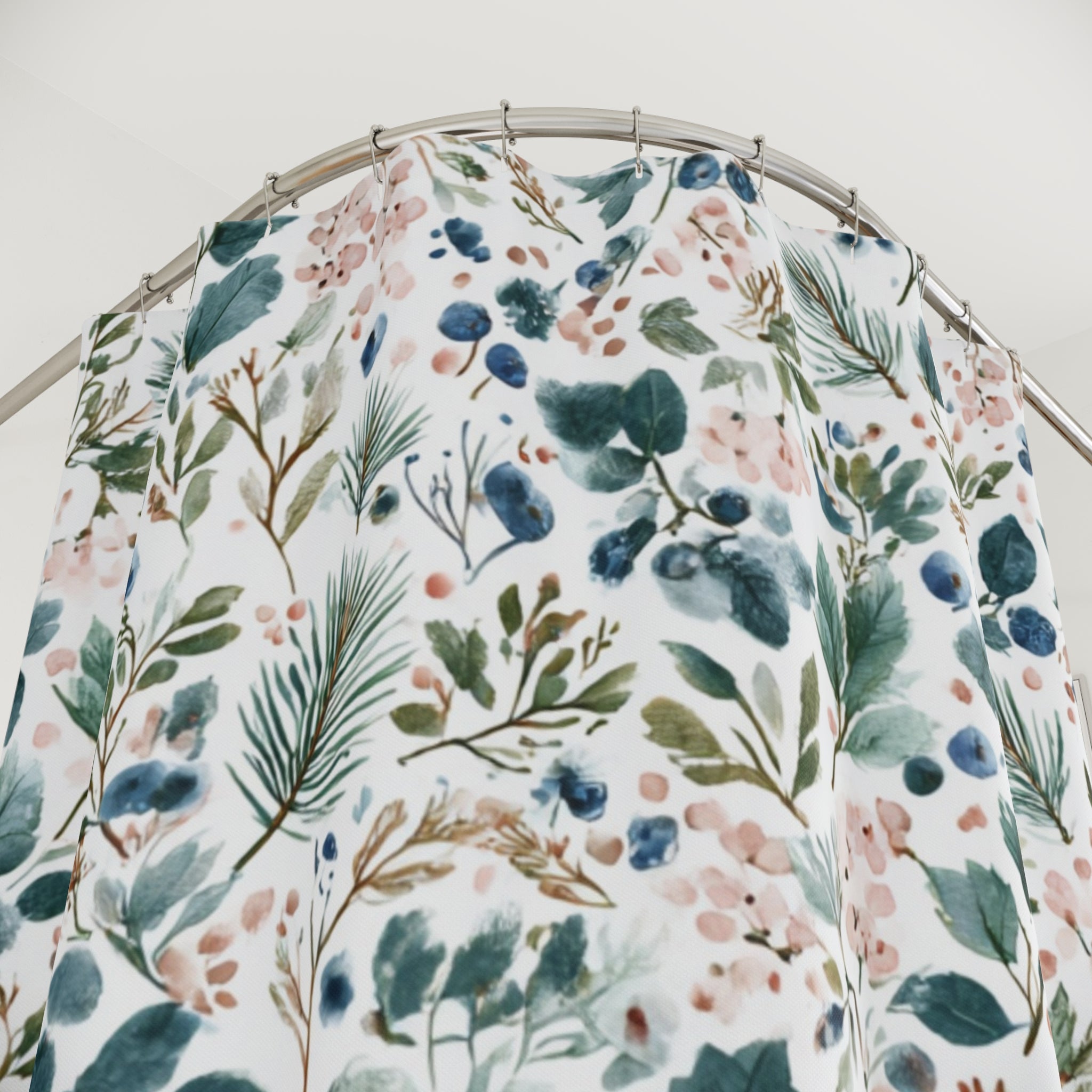 Boho Shower Curtain | Winter Watercolor Leaves