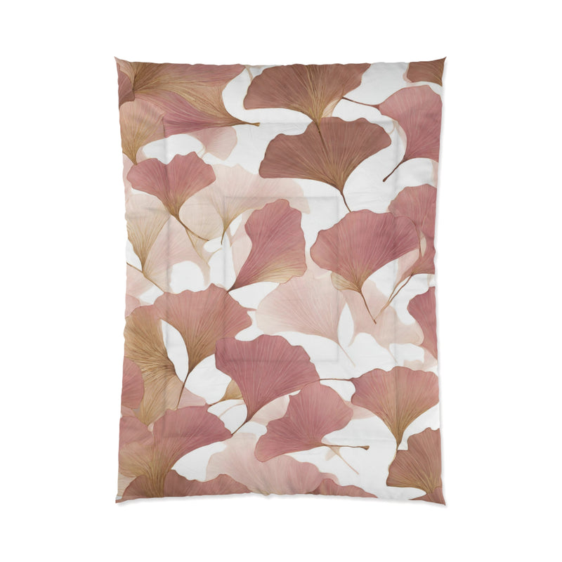 Floral Comforter | Mauve, Blush Pink, Beige, White, Gingko Leaves