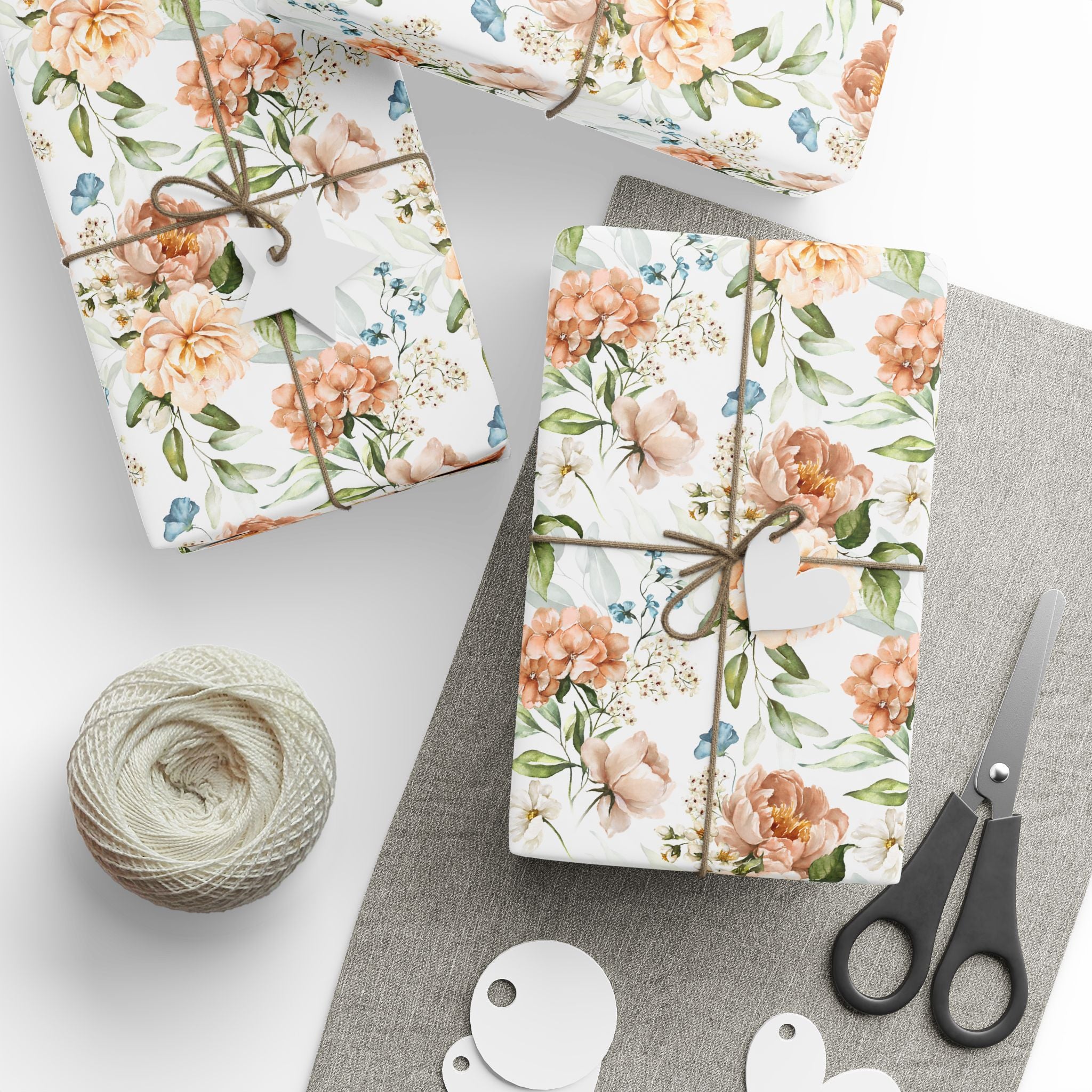Floral Wrapping Paper, Blush Pink Botanical Gift Wrapping for the Holidays, Birthdays