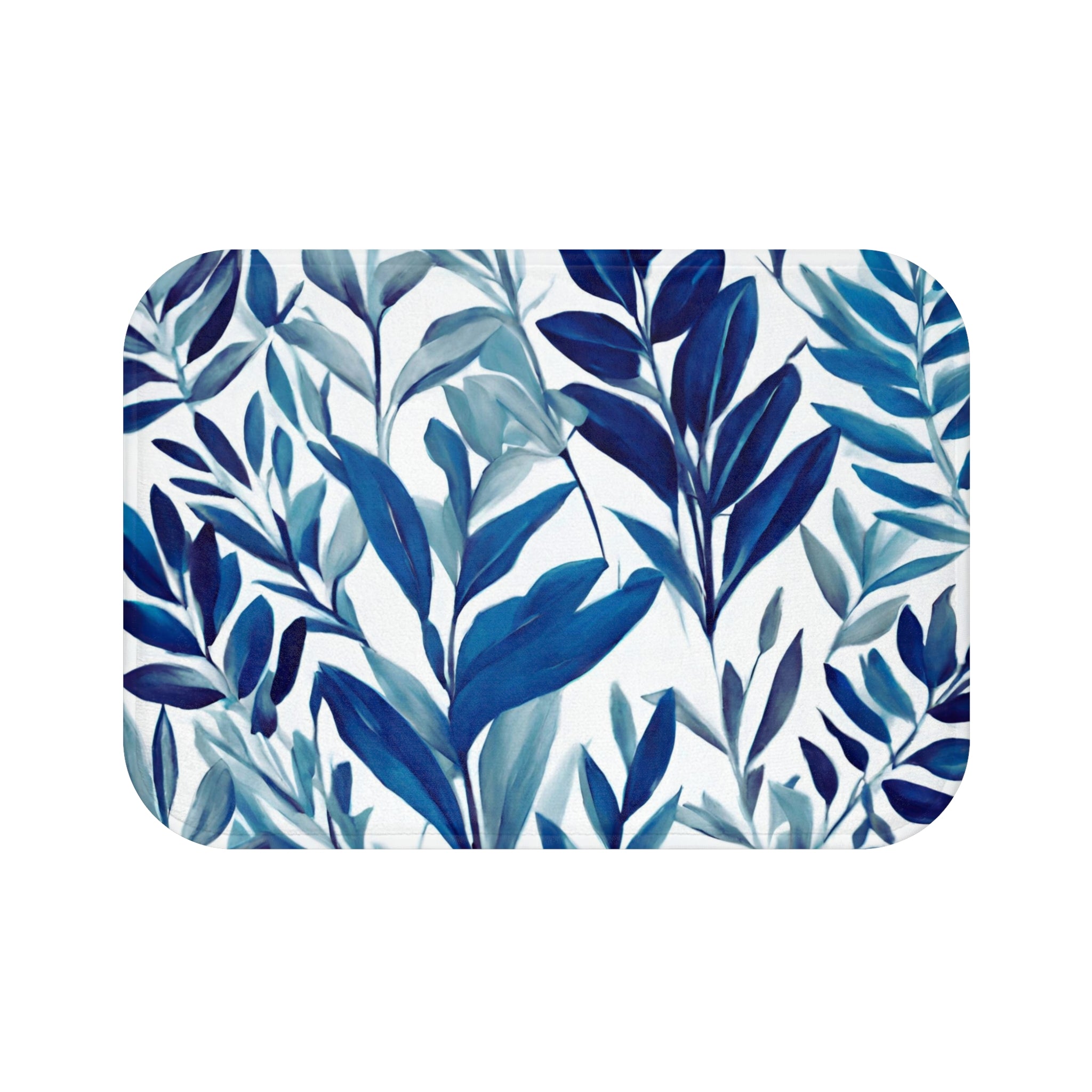 Floral Bath Mat, Kitchen Mat | Indigo Navy Teal Blue White