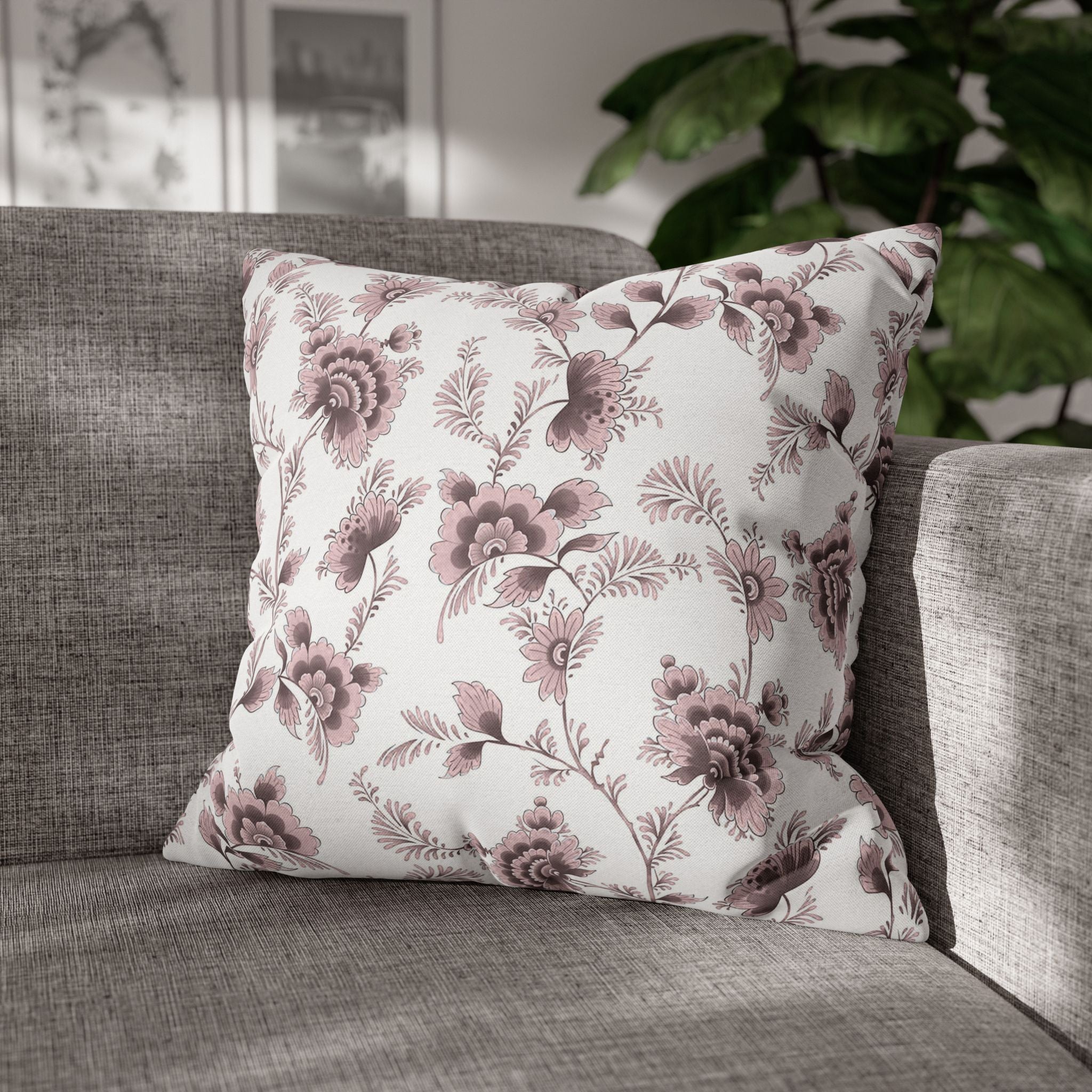 Floral Pillow Cover | Chinoiserie Blush Pink Brown White Pillowcase