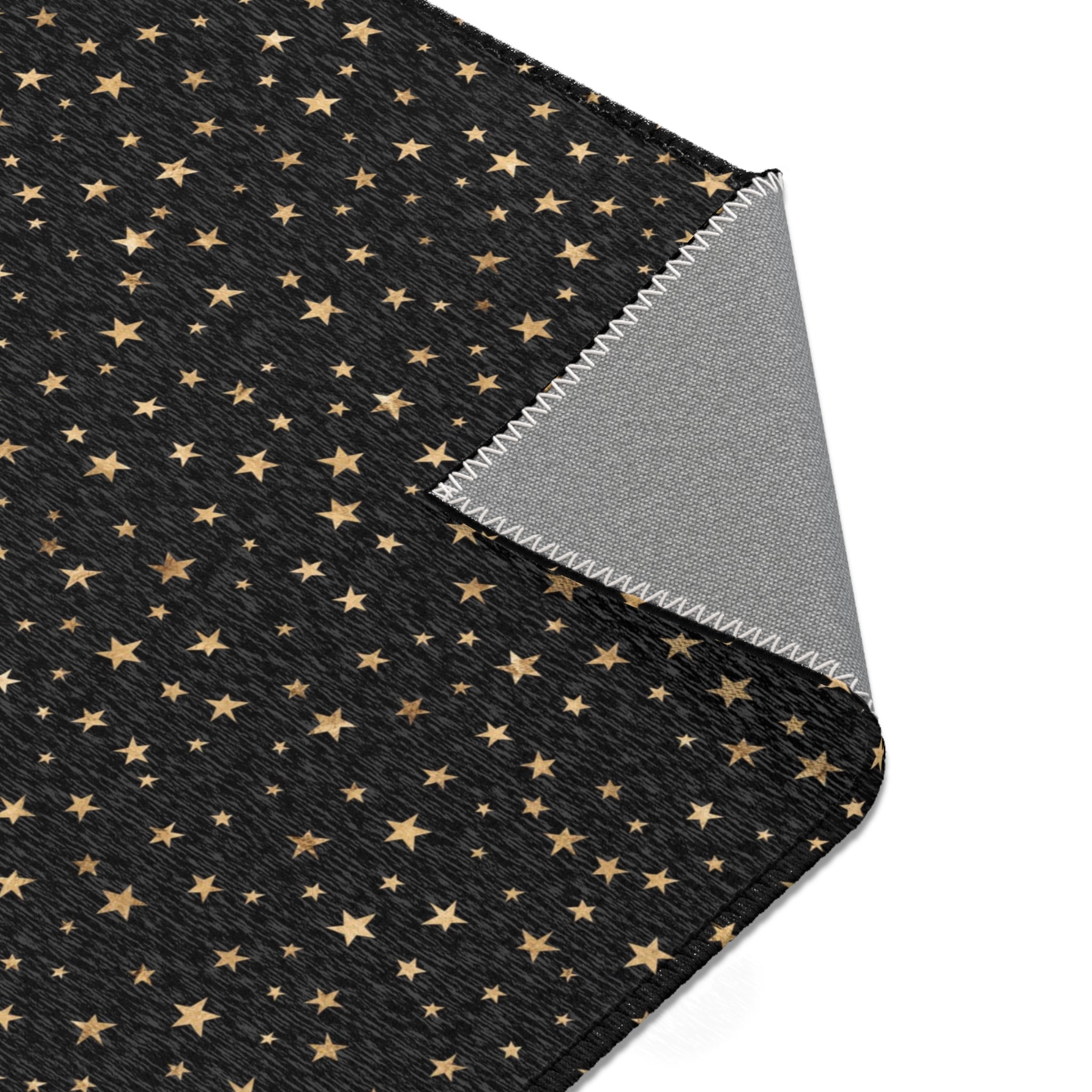 Boho Area Rug | Black Gold Beige Stars