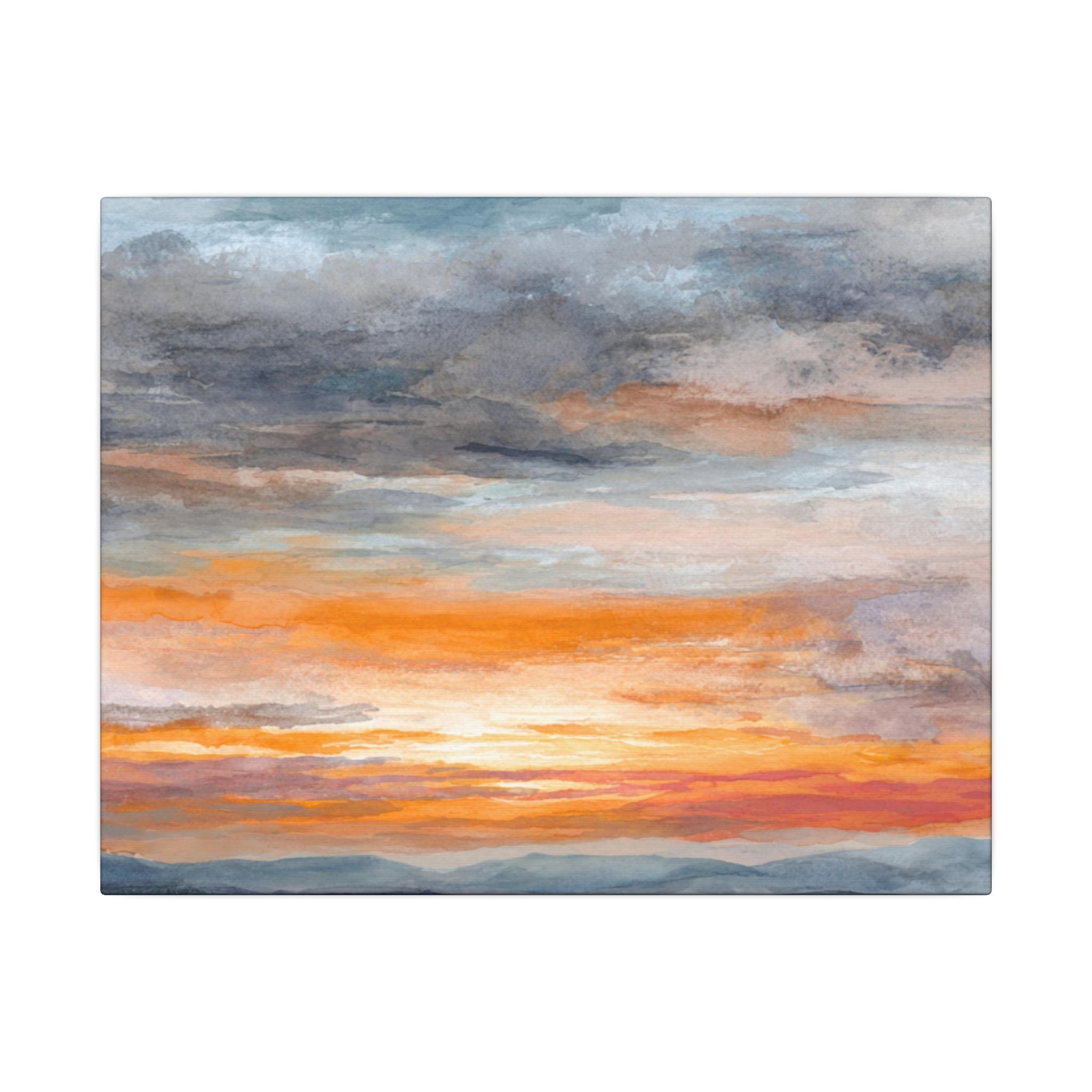 a breathtaking sunset over a mountainous landscape, with vibrant orange and pink hues illuminating the sky.