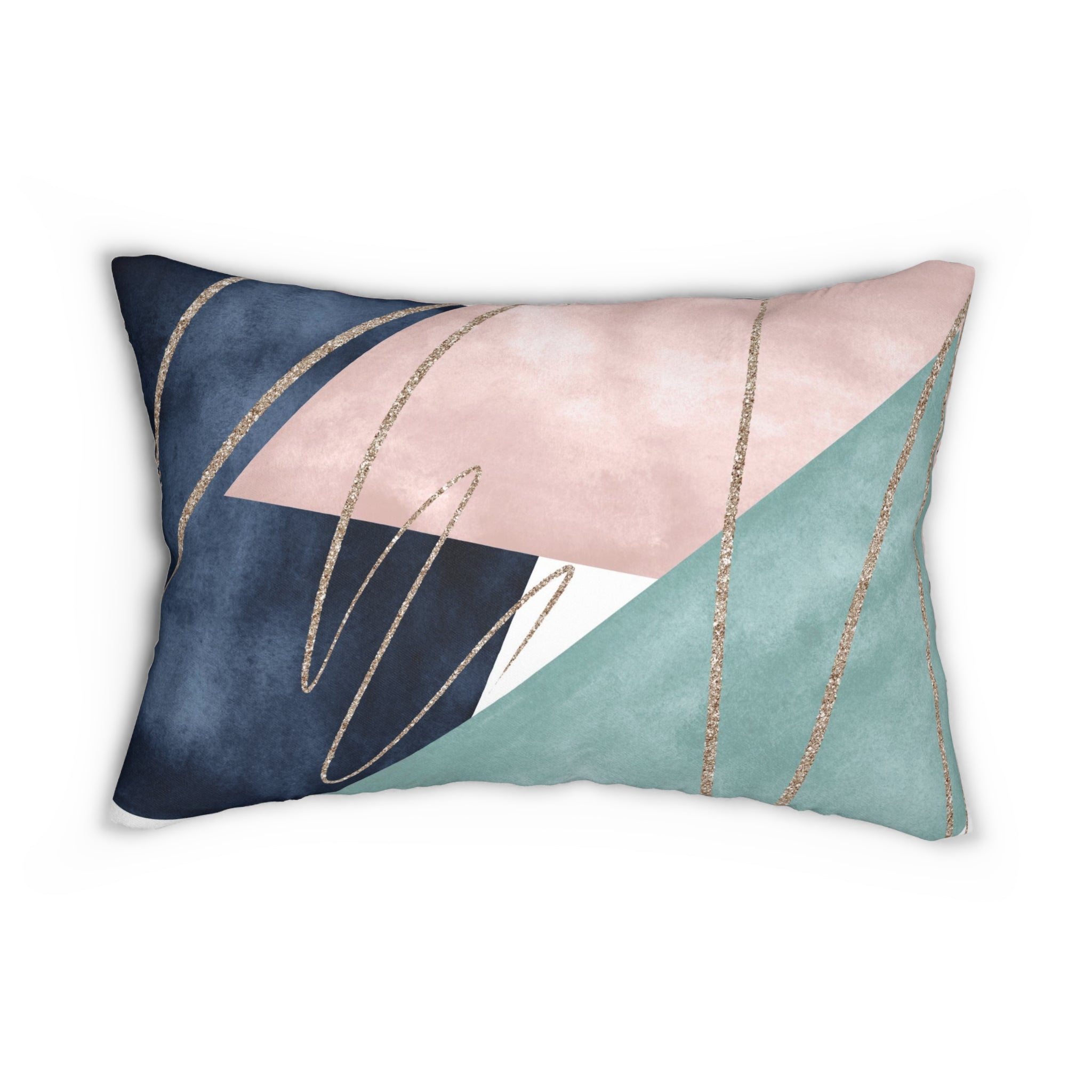 Abstract Lumbar Pillow | Navy Blue, Teal Green, Blush Pink