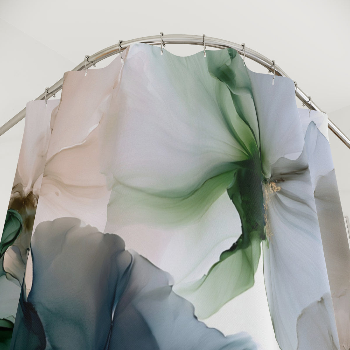 a close up of a curtain with flowers on it