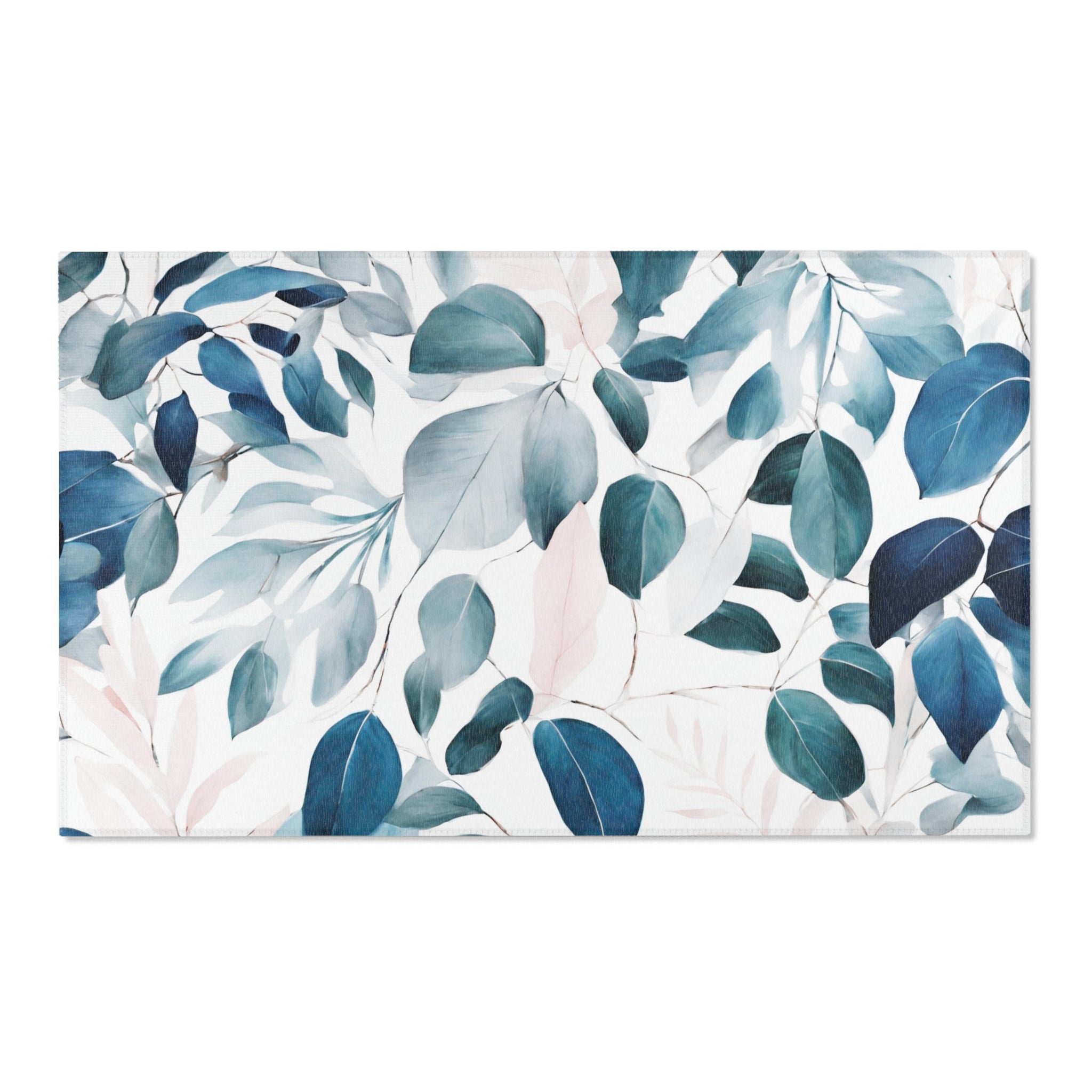 Modern Area Rug | Floral Indigo Pale Blue, White Blush Pink