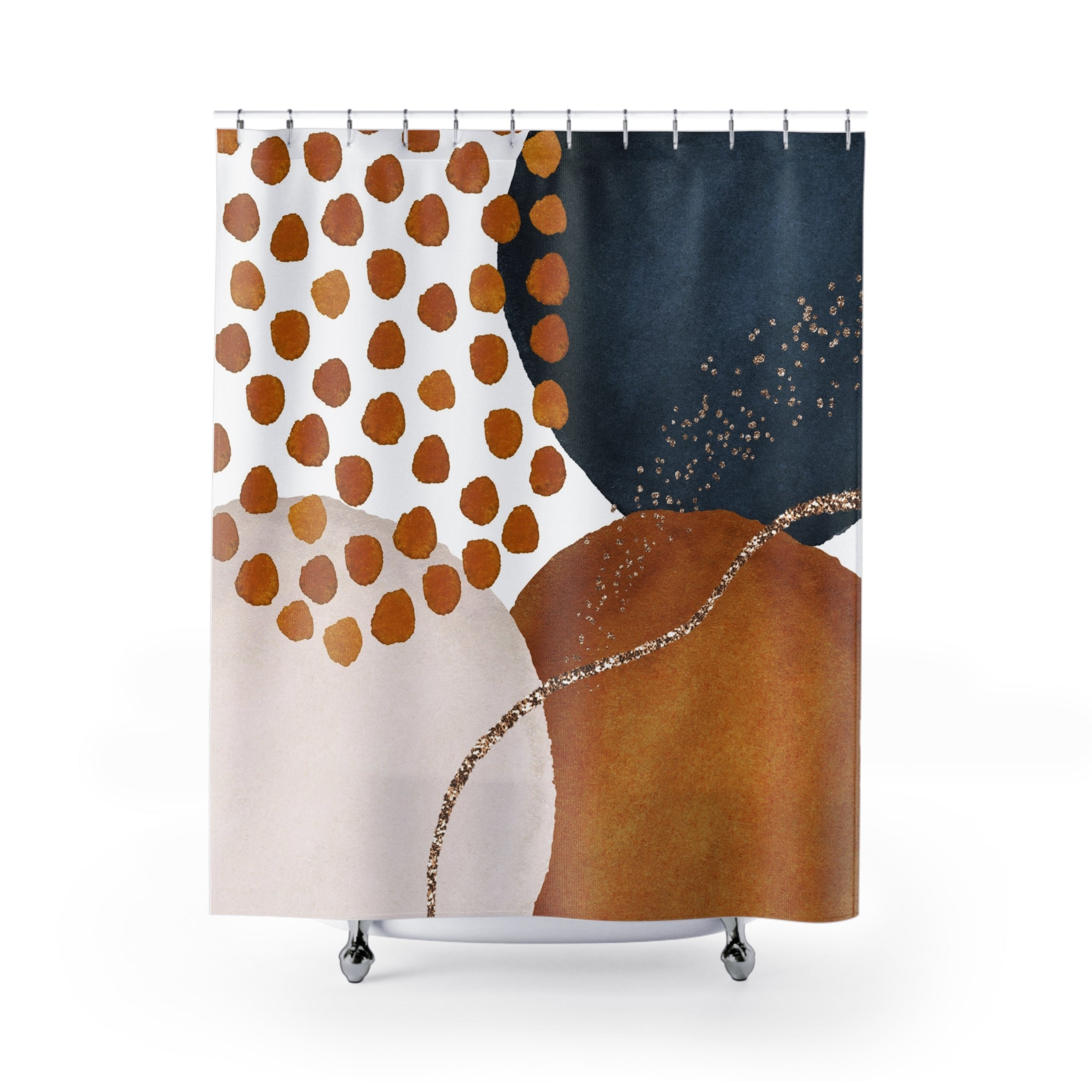 Abstract Shower Curtain | Burnt Orange, Navy Beige