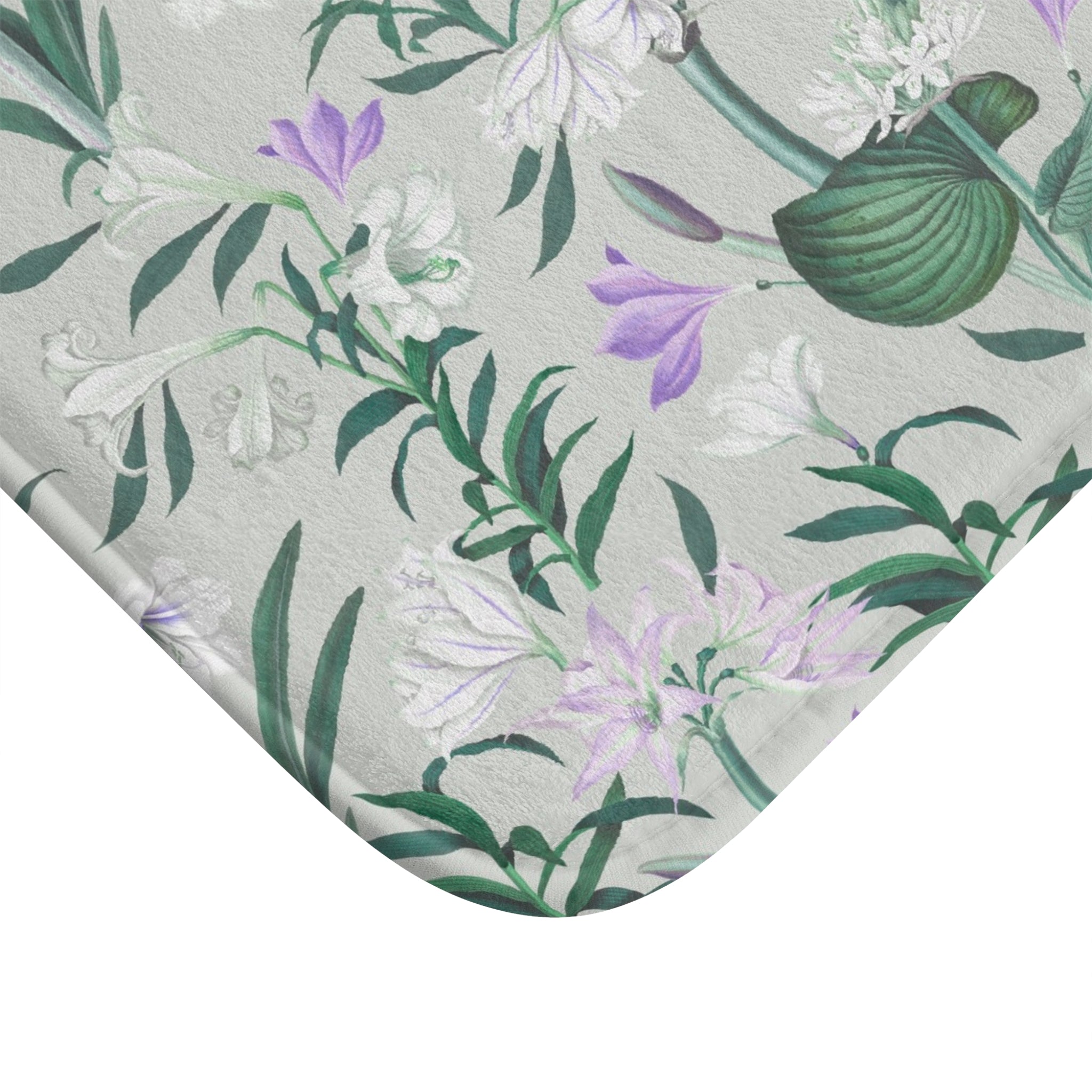 Boho Floral Bath Mat | Sage Green White Lilac Purple Kitchen Mat