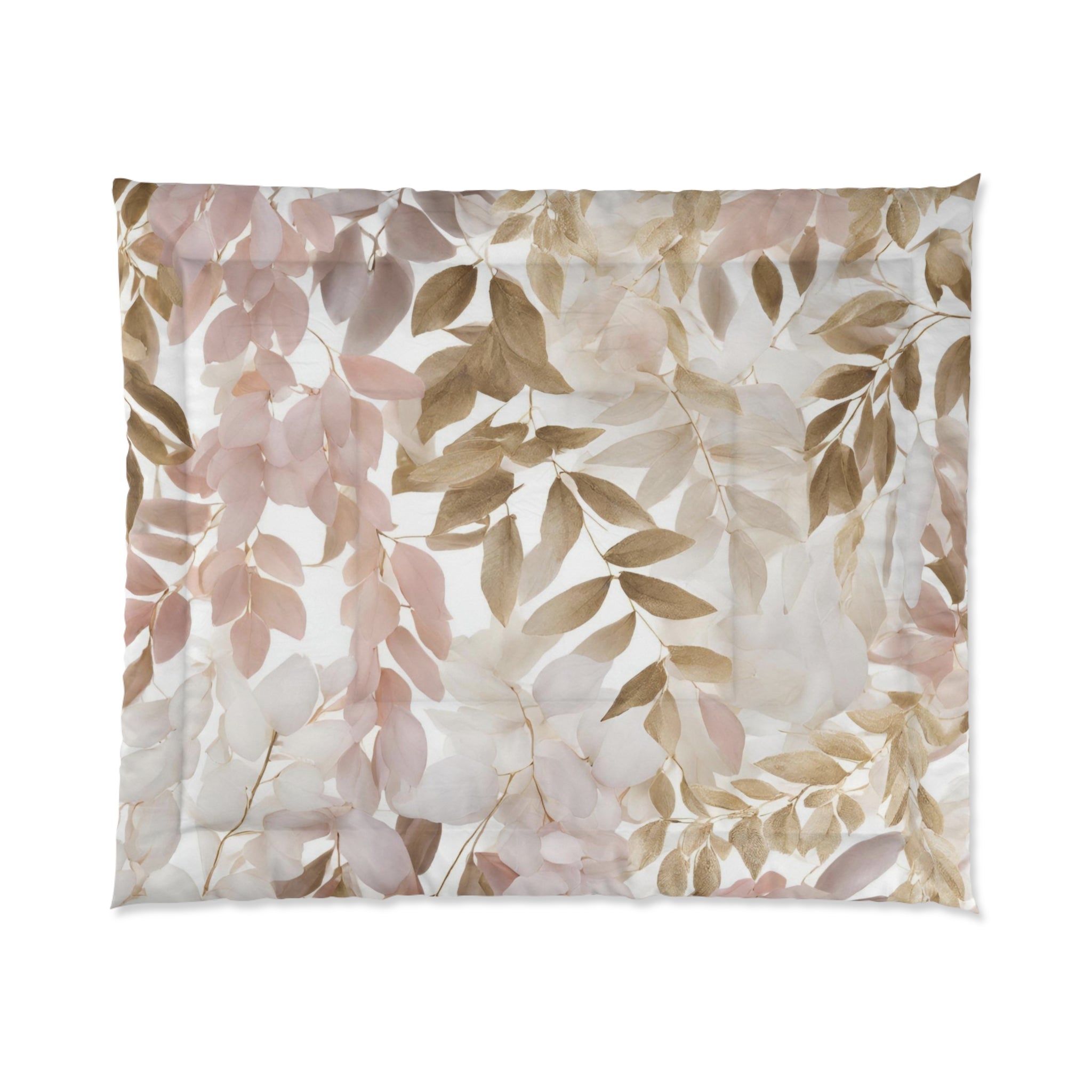 Floral Comforter | Ivory Beige, Blush Pink Jungle Leaves