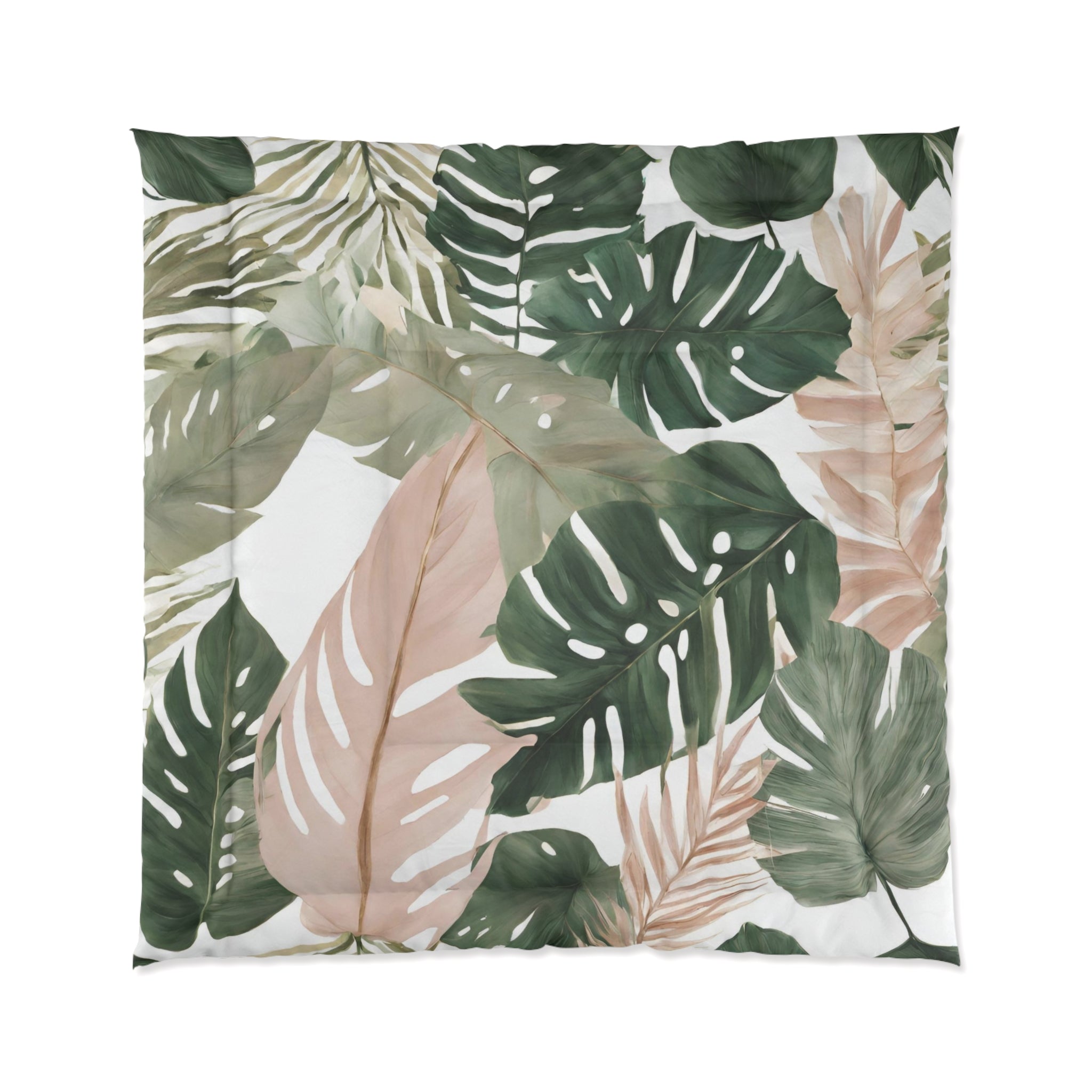 Floral Comforter | Sage Green, Blush Pink Jungle Monstera