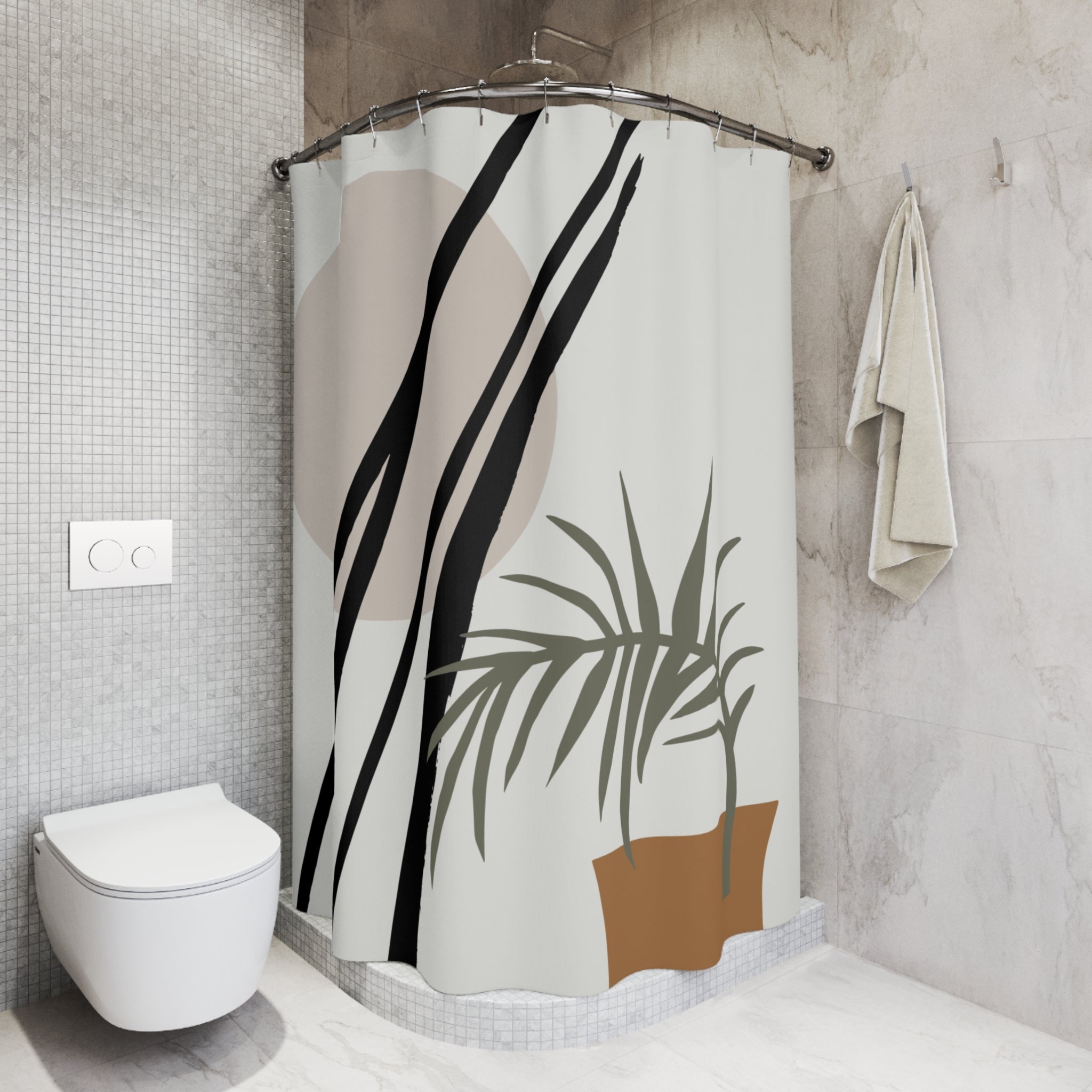 Abstract Shower Curtain | Boho Sun Plant Fabric Curtain