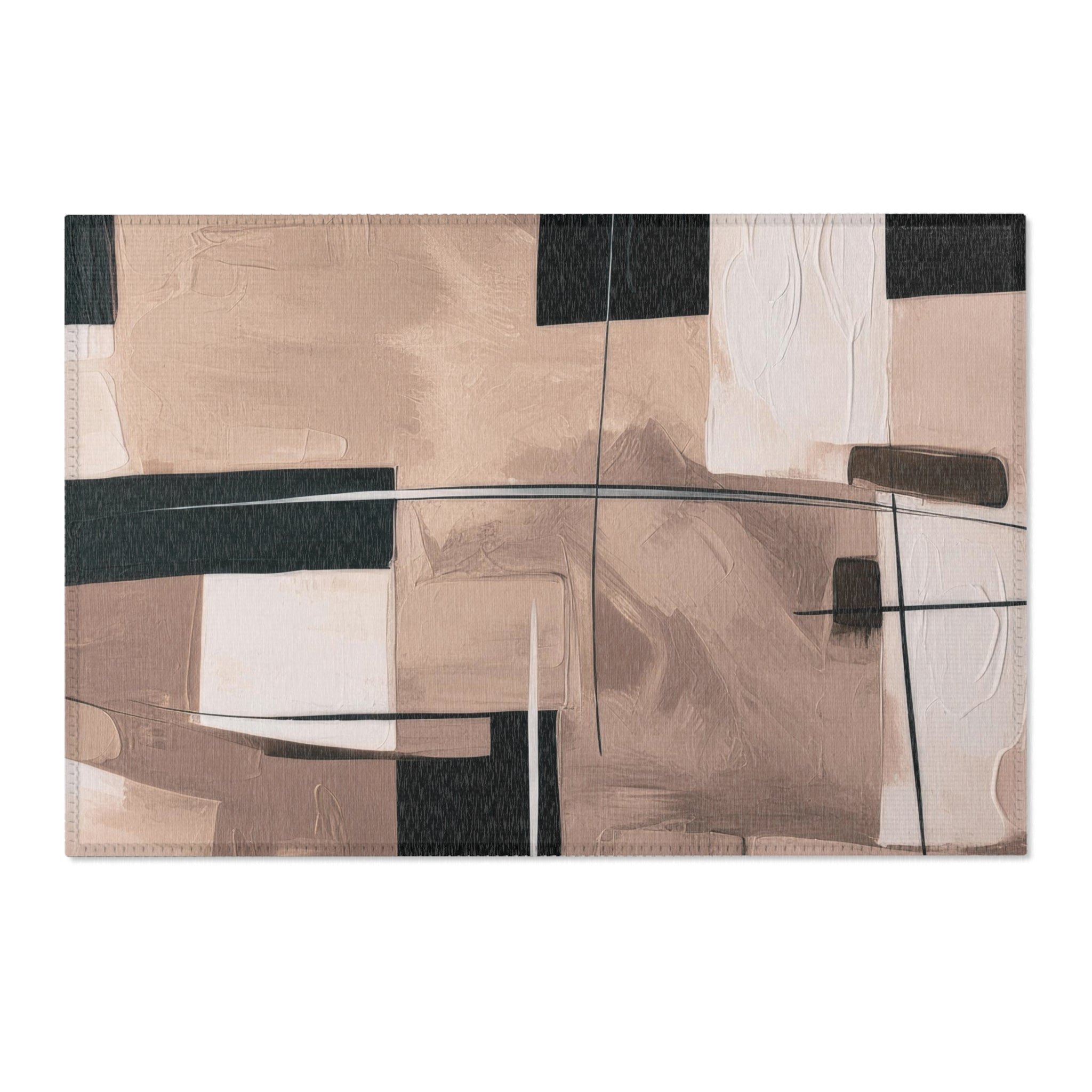 Modern Area Rug | Abstract Geometric Earthy Black Beige