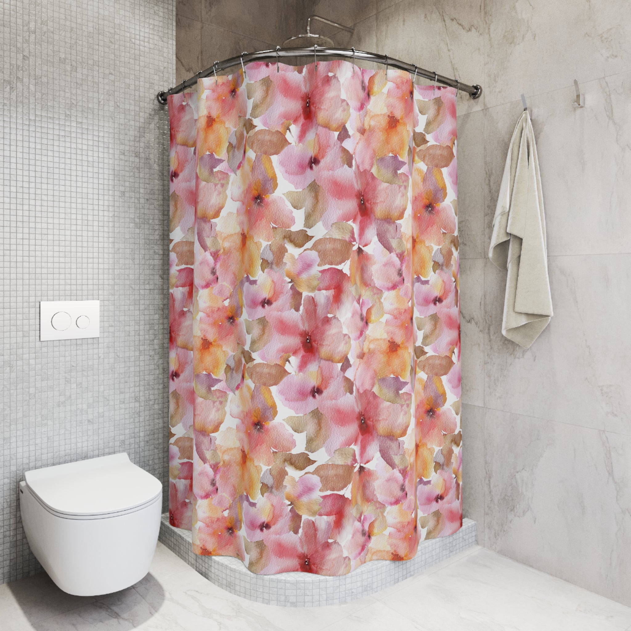 Floral Shower Curtain | Pink Watercolor Bathroom Decor