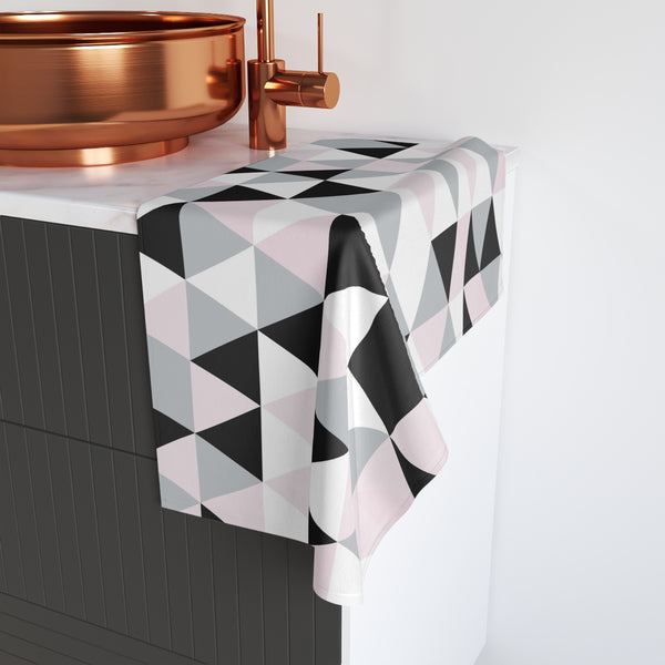 Kitchen, Bath Hand Towel | Black Gray Pink White Geometric