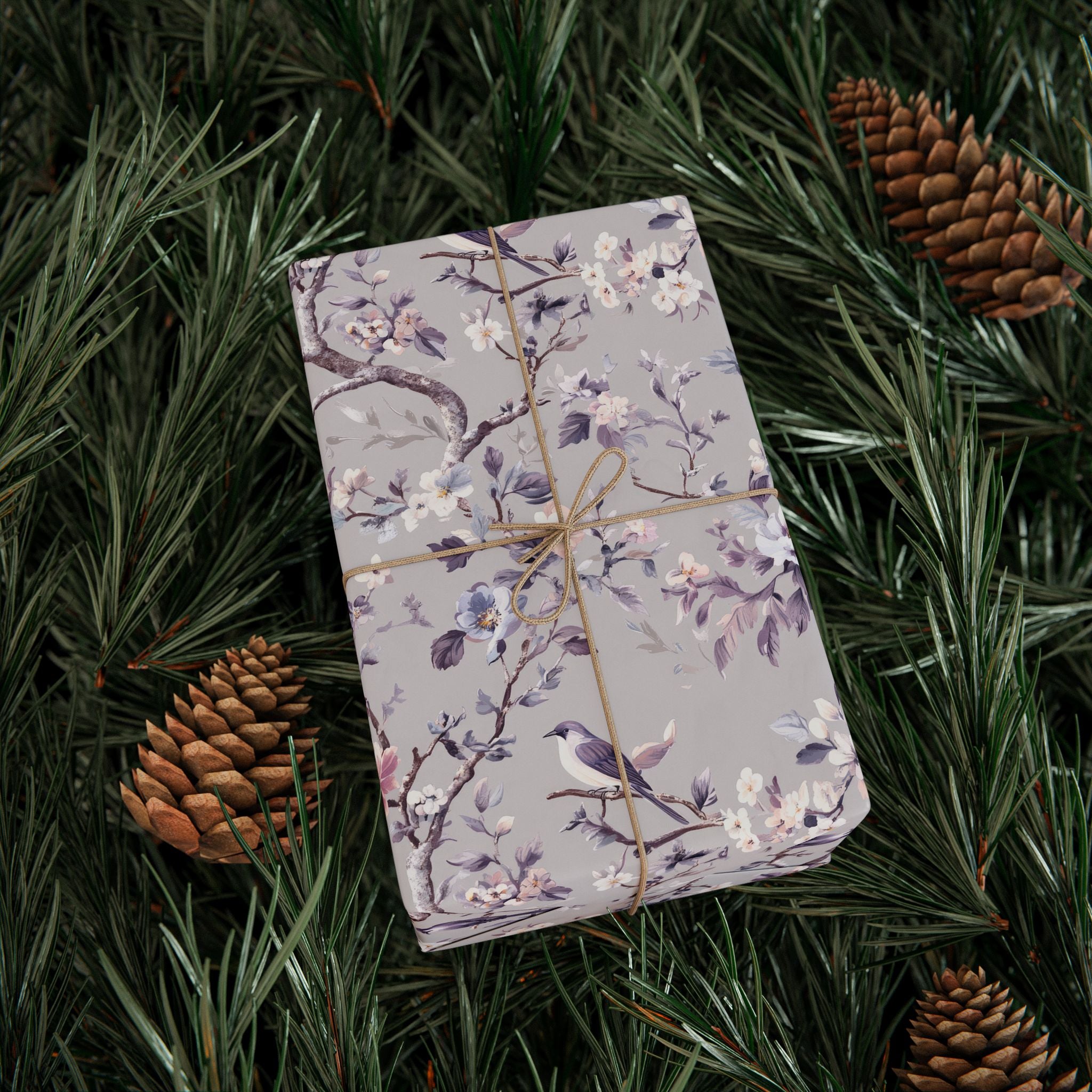 Gift Wrapping Paper | Lavender Pink Grey Floral Wrap for the Holidays, Birthdays
